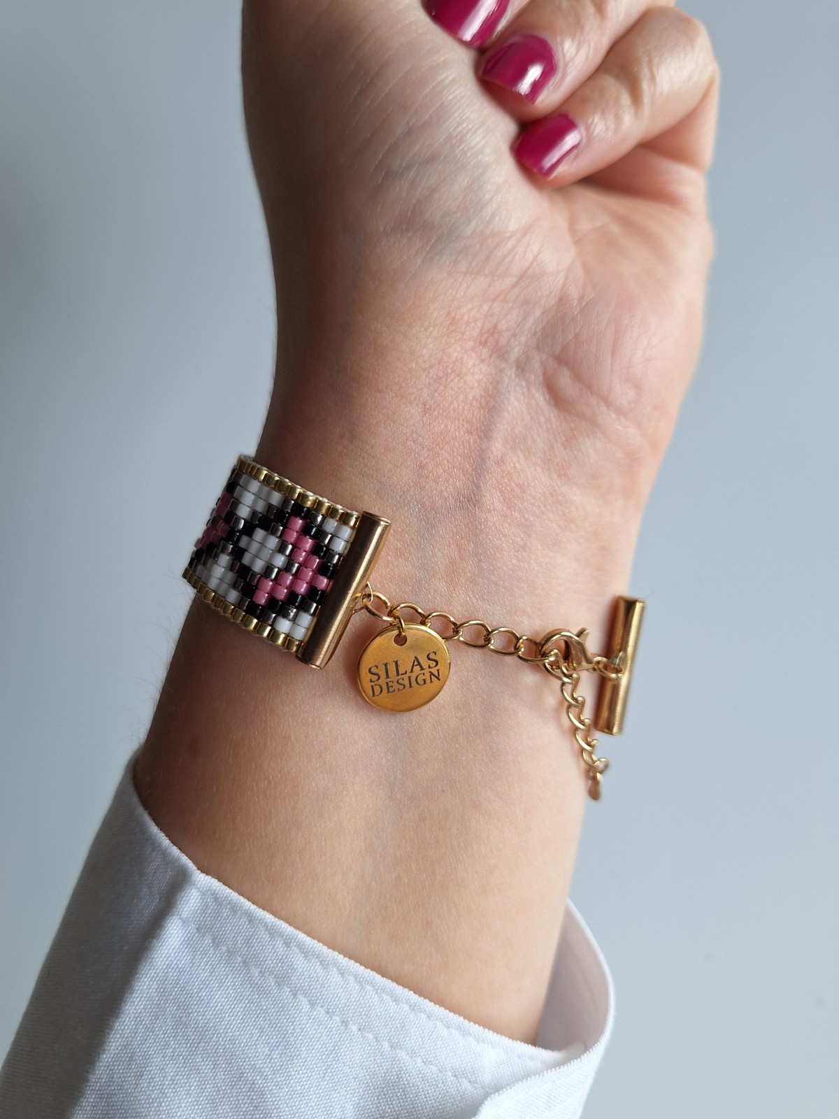 Geweven kralen armband | Roze zandloper