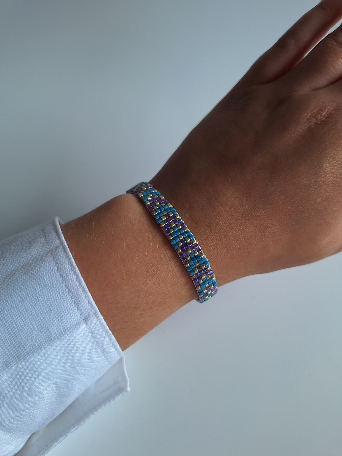 Geweven kralen armband 'Purple chevron' - 48185.jpeg Geweven kralen armband | Paarse chevron