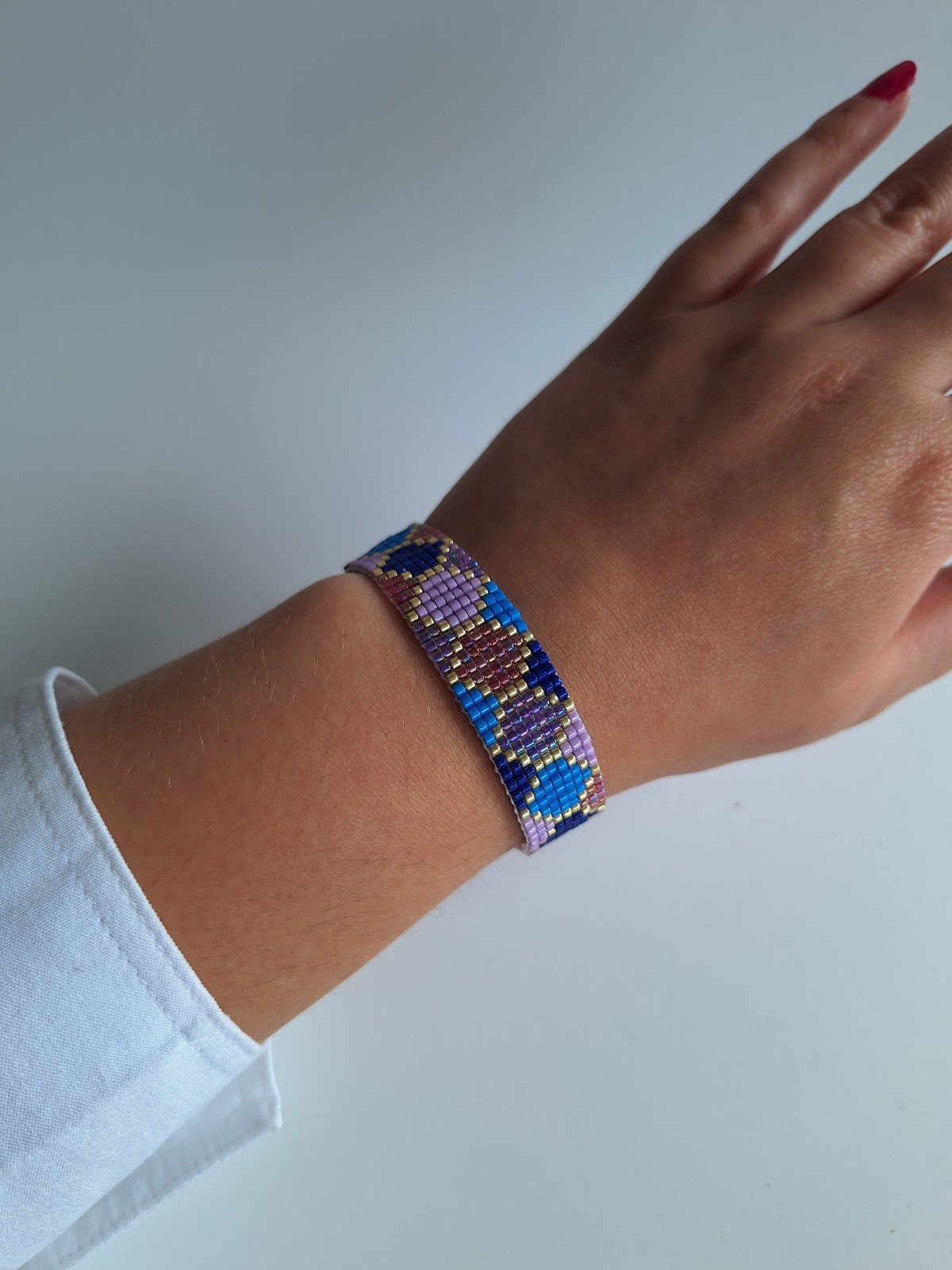 Geweven kralen armband 'Purple hexagon' - 48378.jpeg Geweven kralen armband | Paarse hexagon
