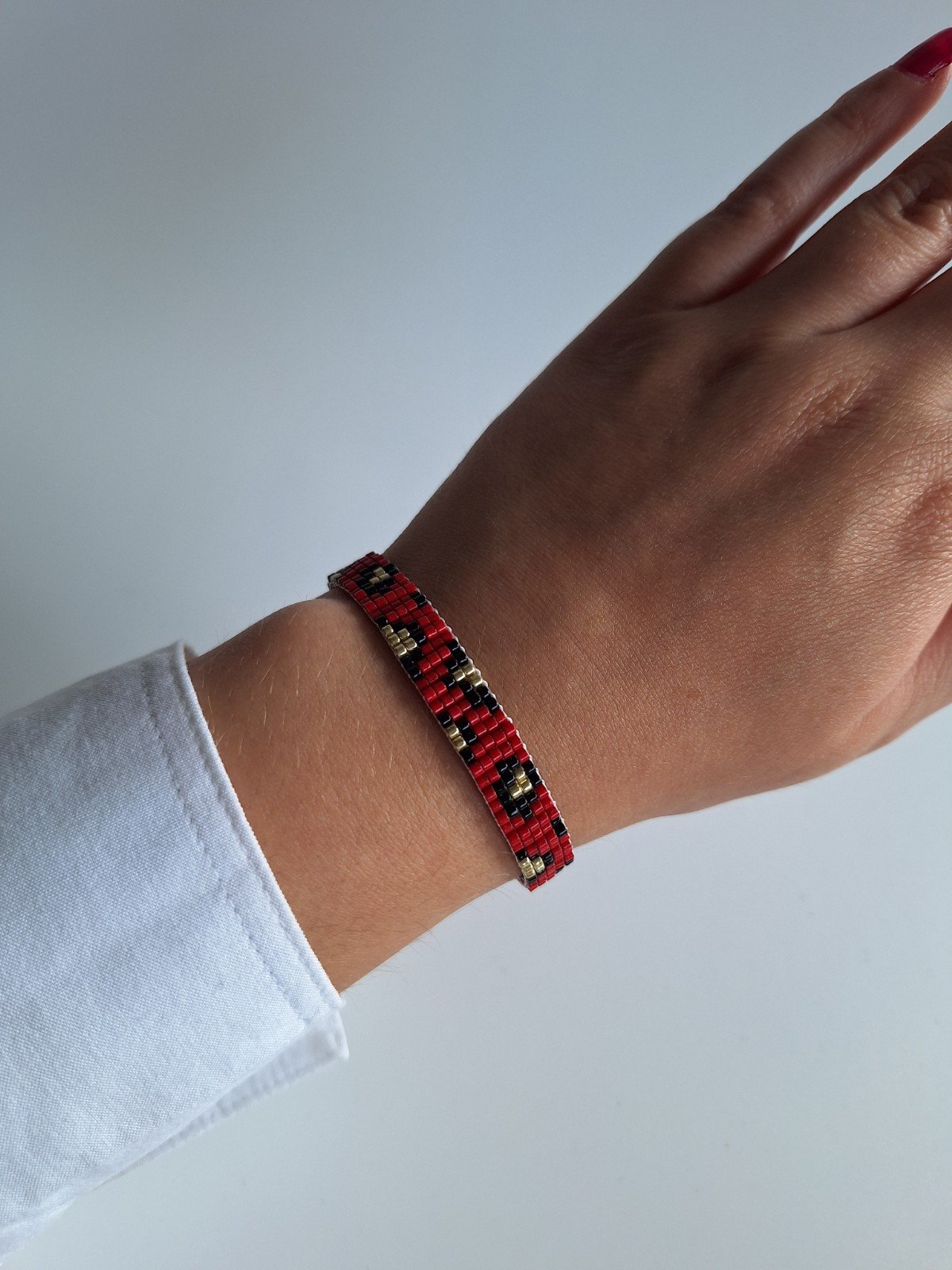 Geweven kralen armband 'Red leopard' - 48313.jpeg Geweven kralen armband | Rood luipaard