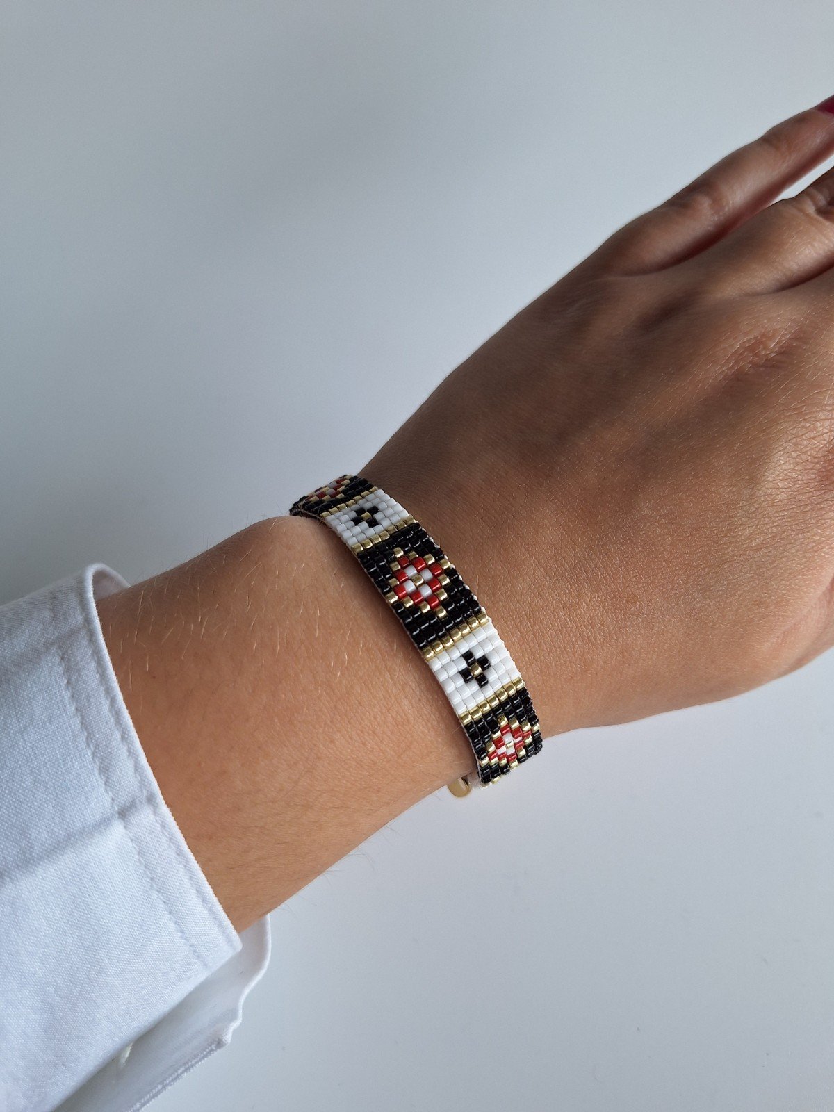 Geweven kralen armband | Rood glas-in-lood