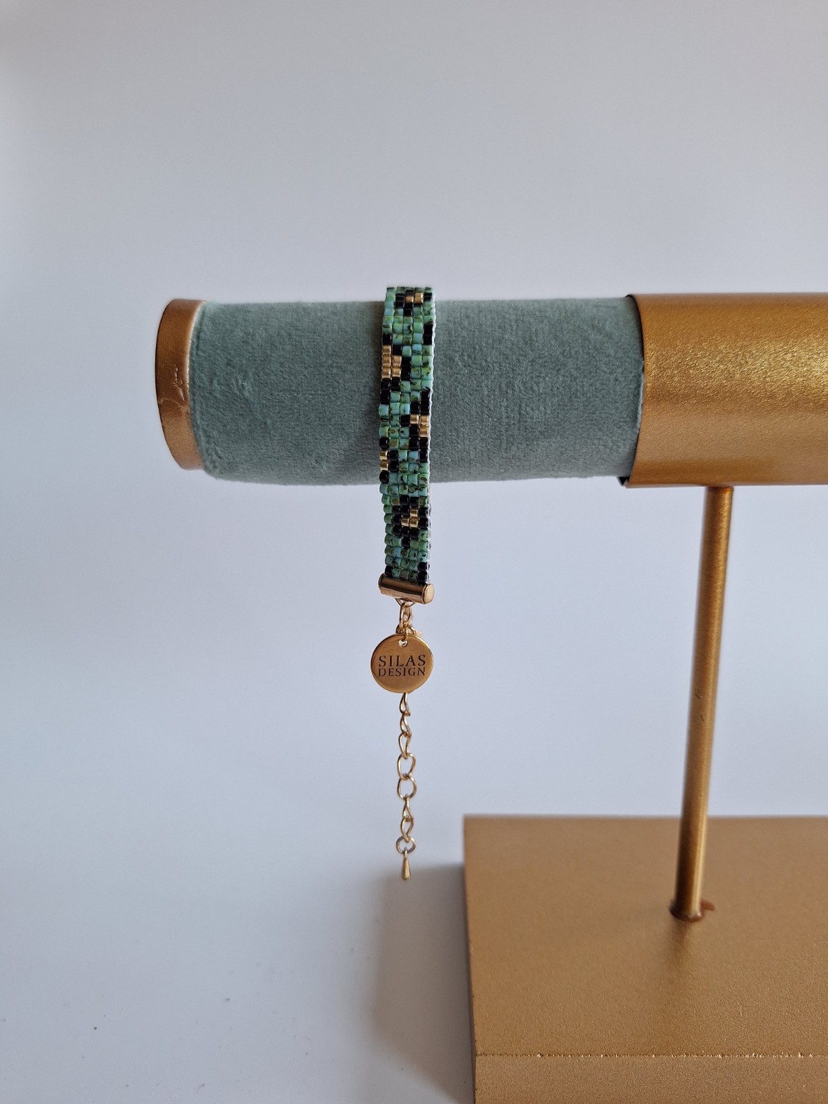 Geweven kralen armband 'Teal leopard' - 48319.jpeg Geweven kralen armband | Turquoise luipaard