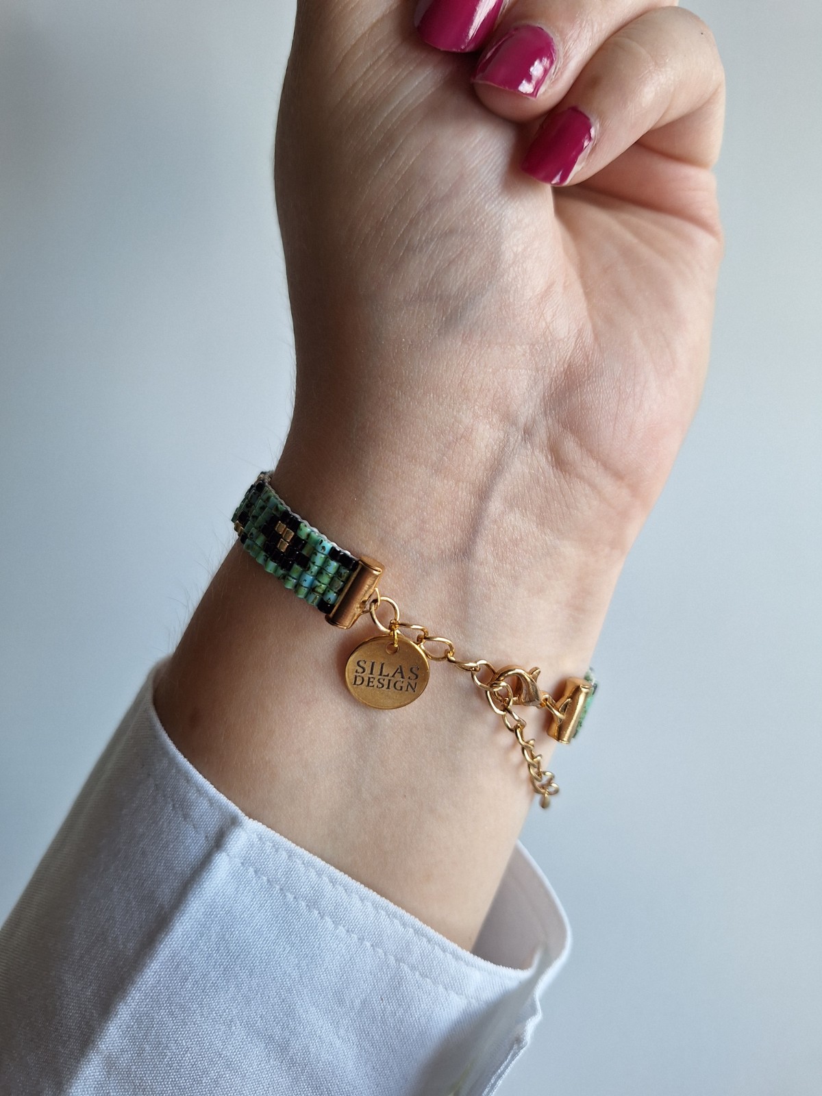 Geweven kralen armband 'Teal leopard' - 48320.jpeg Geweven kralen armband | Turquoise luipaard