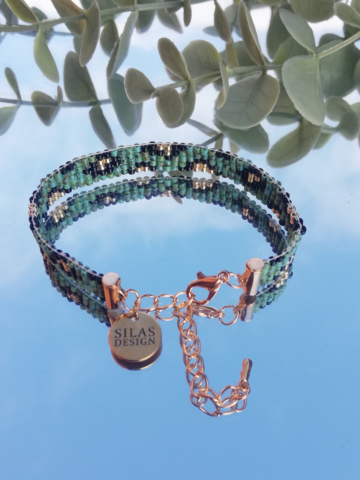 Geweven kralen armband 'Teal leopard' - 48321.jpeg Geweven kralen armband | Turquoise luipaard