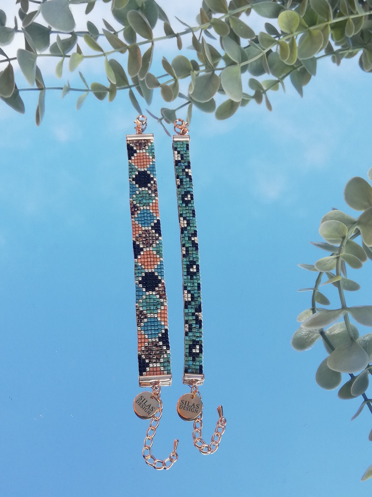 Geweven kralen armband 'Teal leopard' - 48322.jpeg Geweven kralen armband | Turquoise luipaard