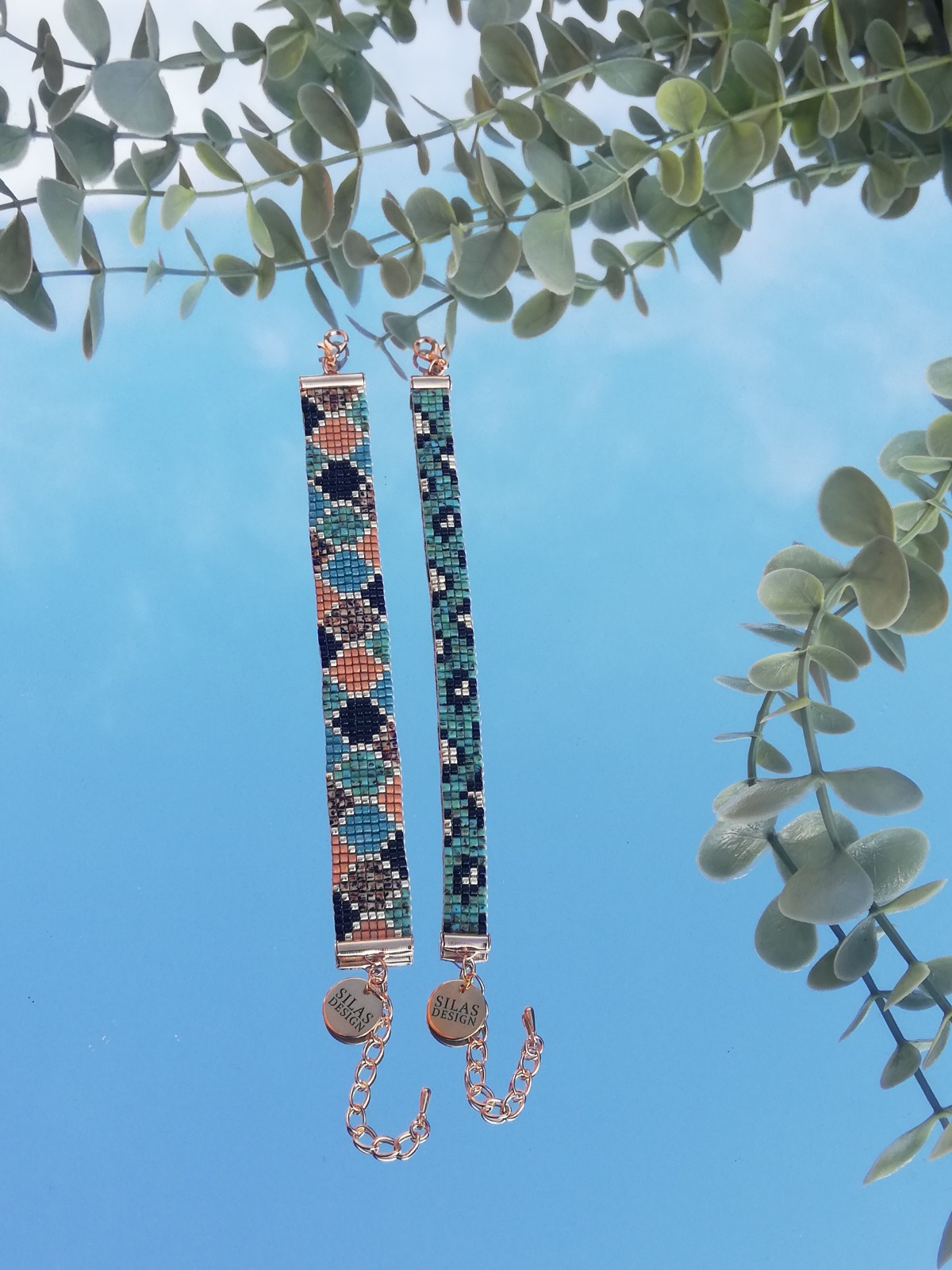 Geweven kralen armband 'Turquoise hexagon'