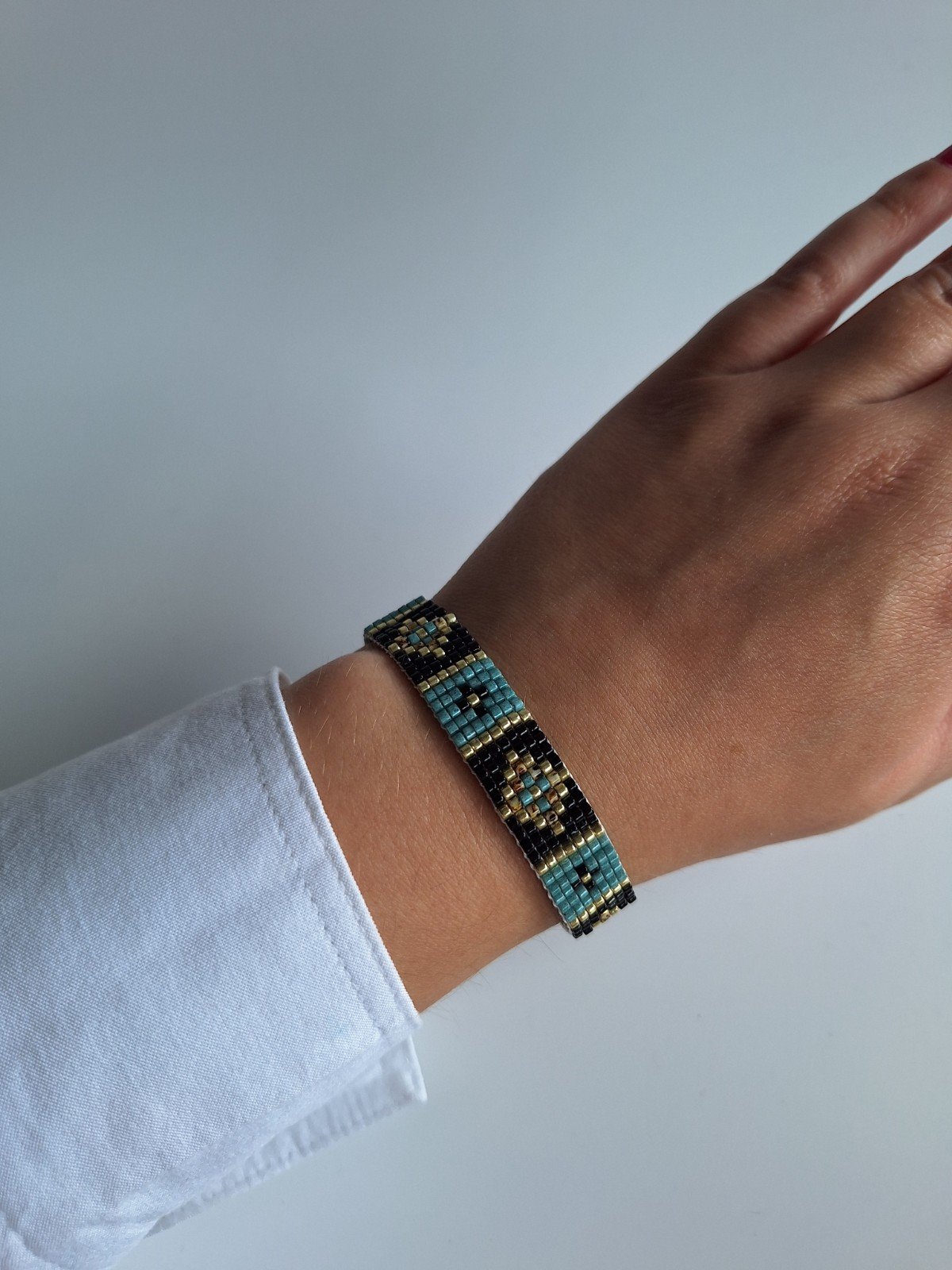 Geweven kralen armband | Turquoise glas-in-lood