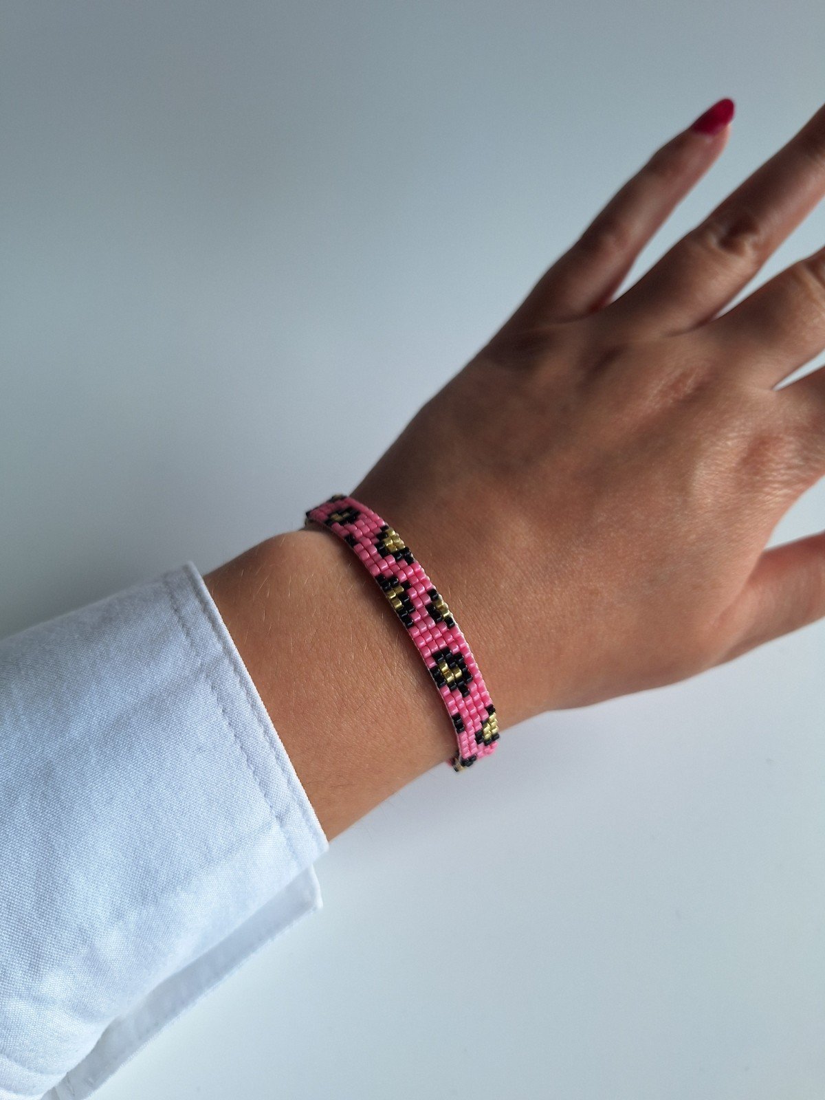 geweven kralen armband 'Hot pink leopard' - 48115.jpeg geweven kralen armband | Knalroze luipaard