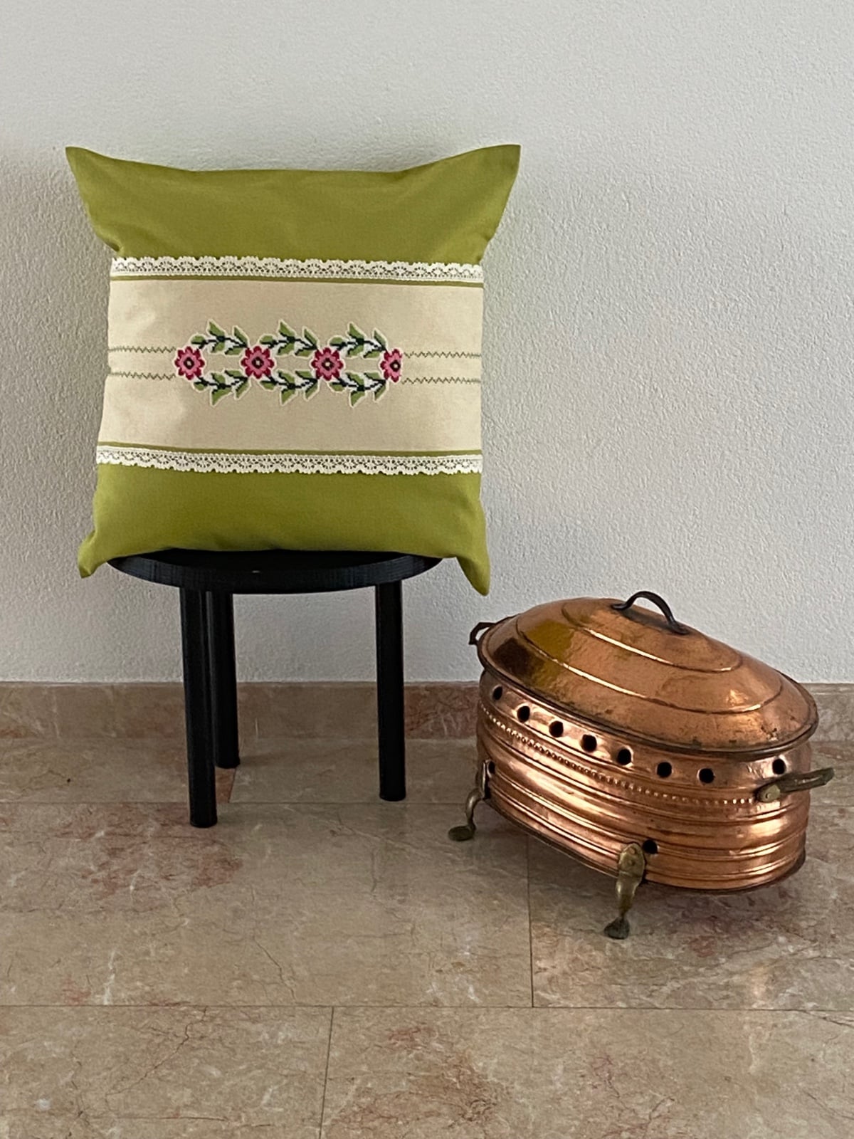 Kussenhoes mintgroen met vintage uitstraling