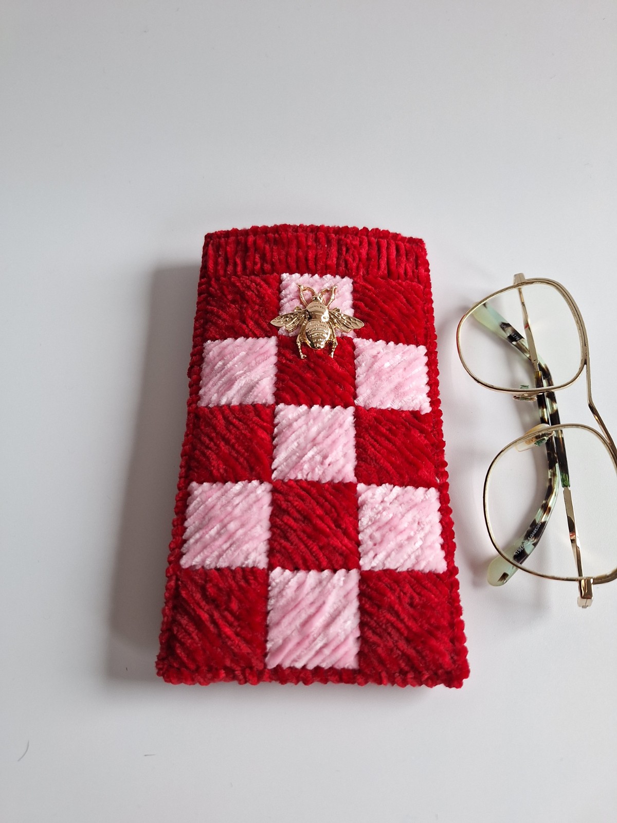 Geweven brillenkoker | Rood en roze