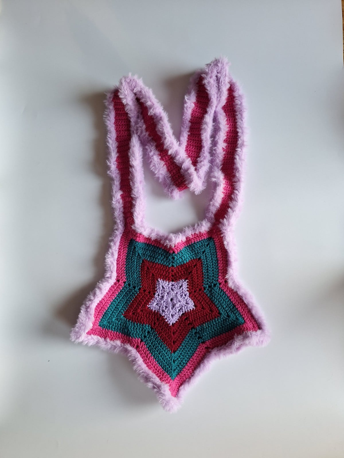 Gehaakte tas | Lila, wijnrood, petrol en fuchsia ster