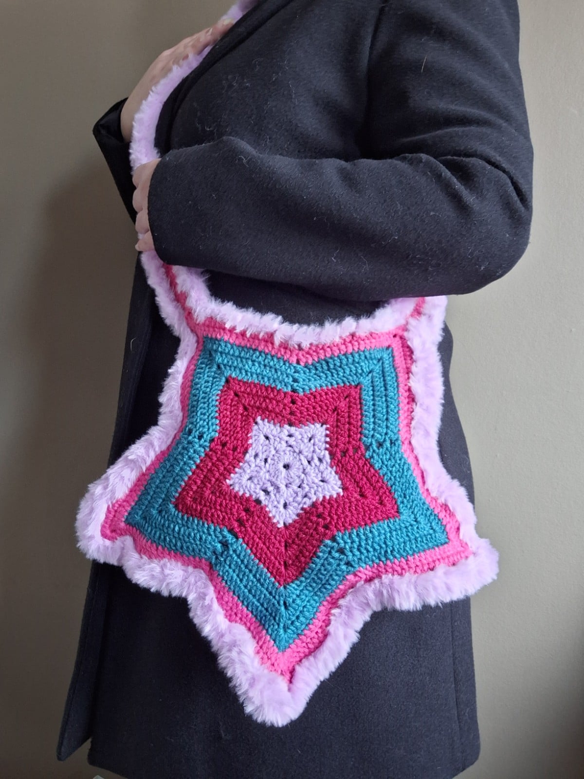 Gehaakte tas | Lila, wijnrood, petrol en fuchsia ster