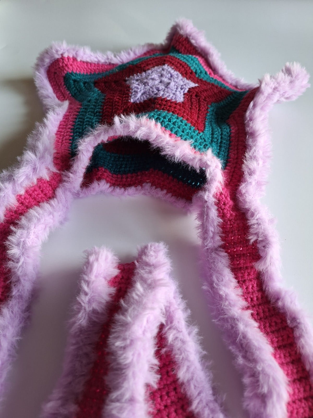 Gehaakte tas | Lila, wijnrood, petrol en fuchsia ster