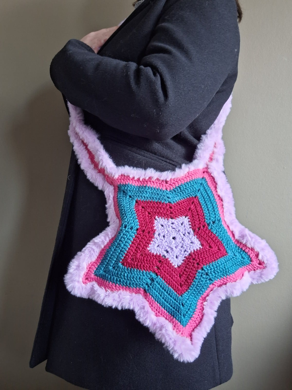 Gehaakte tas | Lila, wijnrood, petrol en fuchsia ster