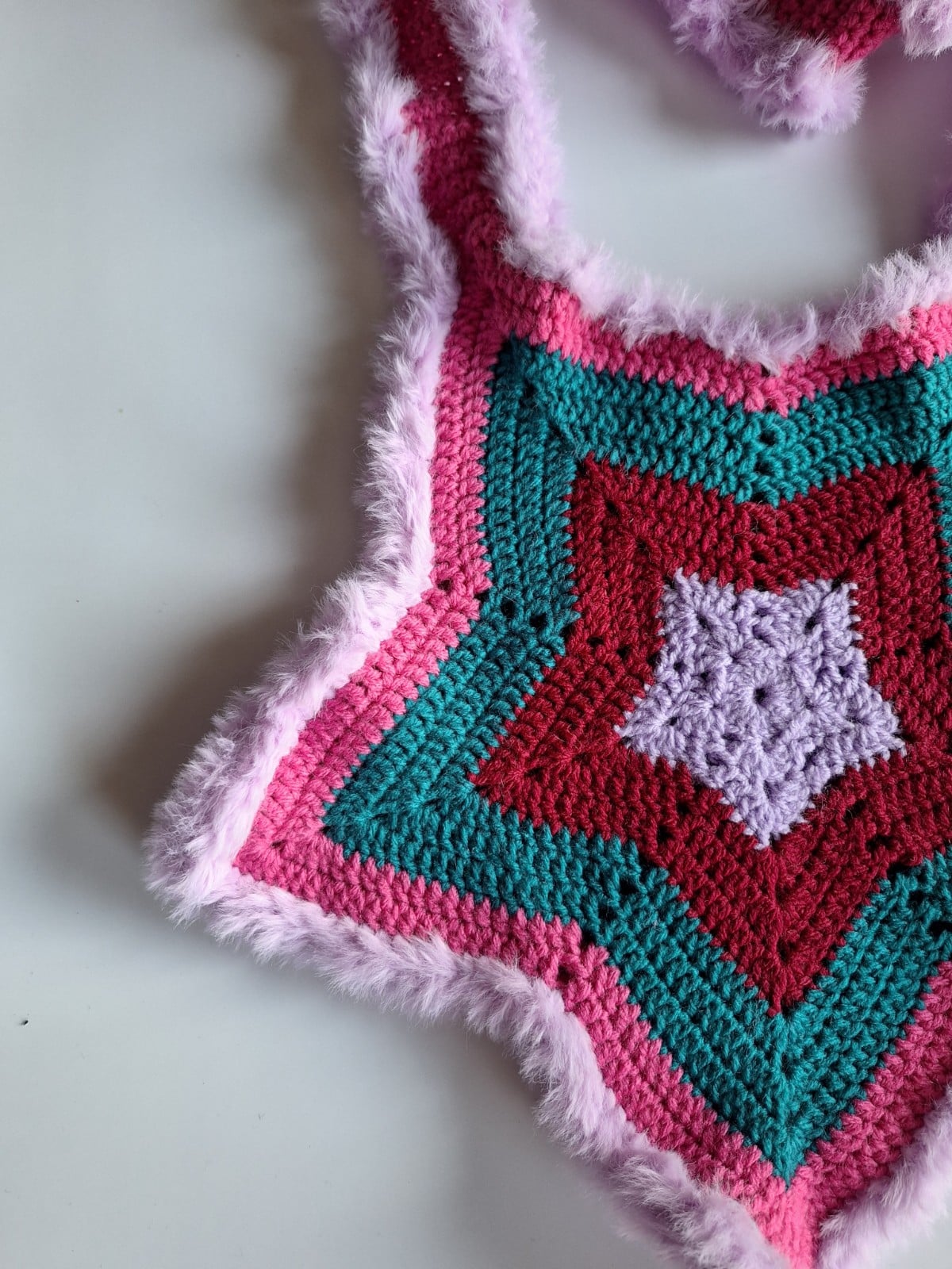 Gehaakte tas | Lila, wijnrood, petrol en fuchsia ster