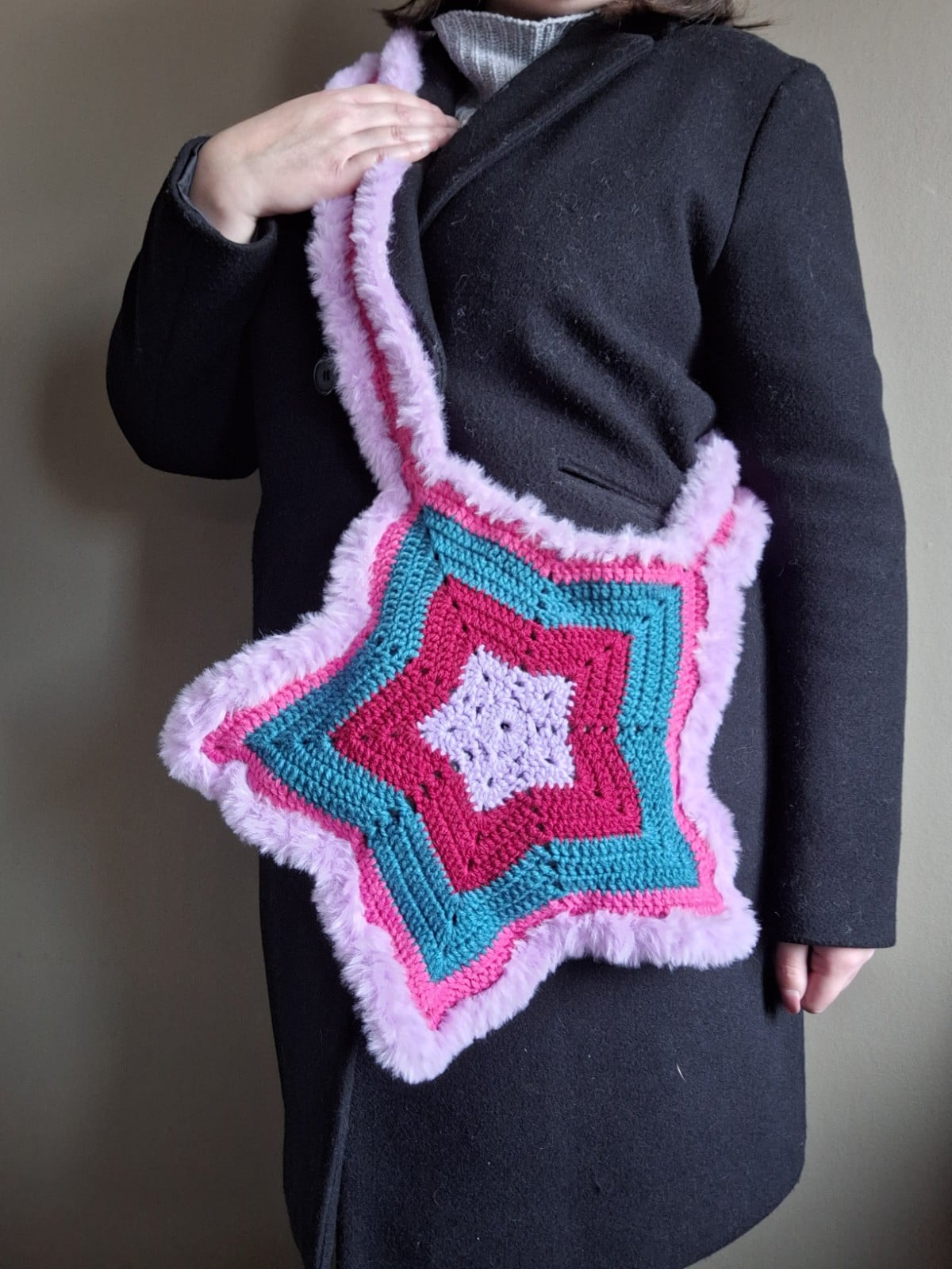 Gehaakte tas | Lila, wijnrood, petrol en fuchsia ster