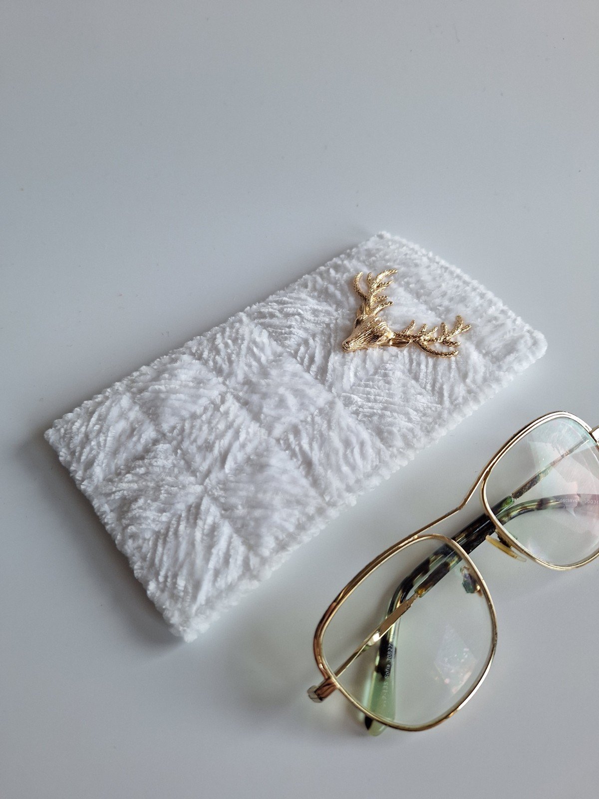 Geweven brillenkoker 'White & gold' - 56455.jpeg Geweven brillenkoker | Wit en goud