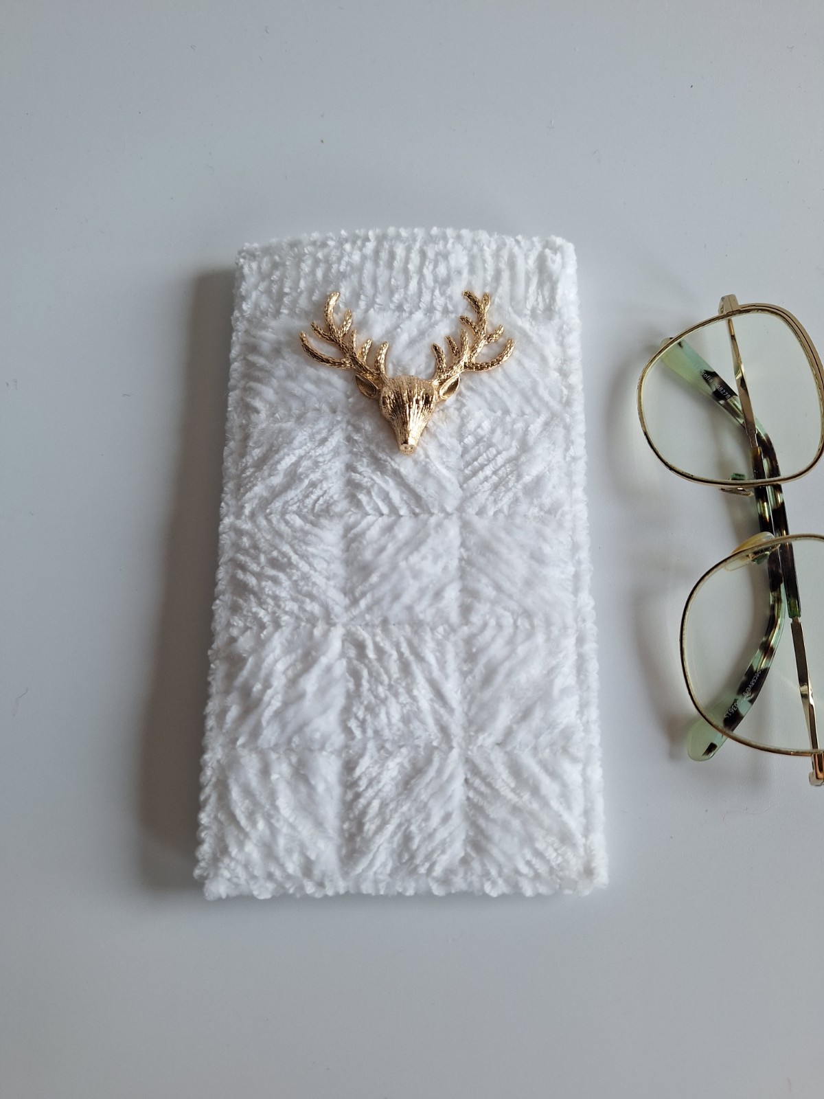 Geweven brillenkoker 'White & gold' - 56458.jpeg Geweven brillenkoker | Wit en goud