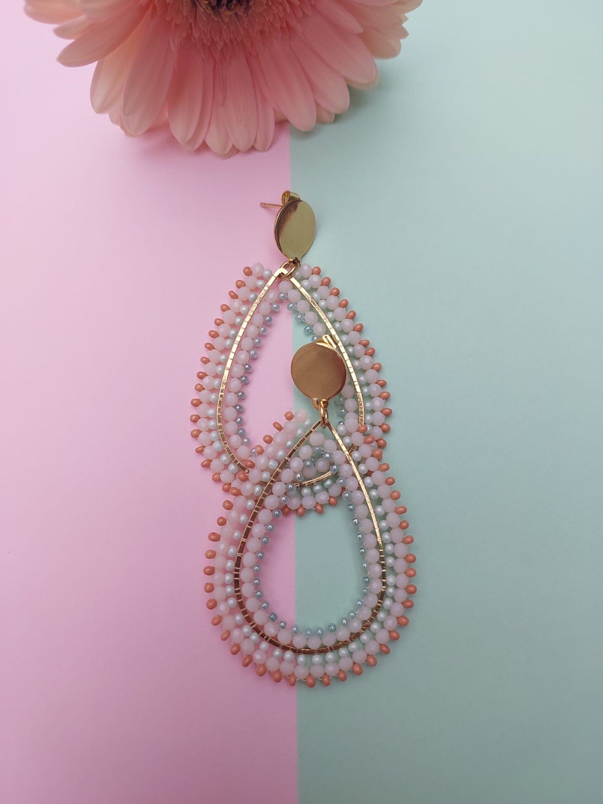 Beaded Teardrop Dangle Earrings Peach - 58968.jpeg Kralen druppel oorbellen - perzik