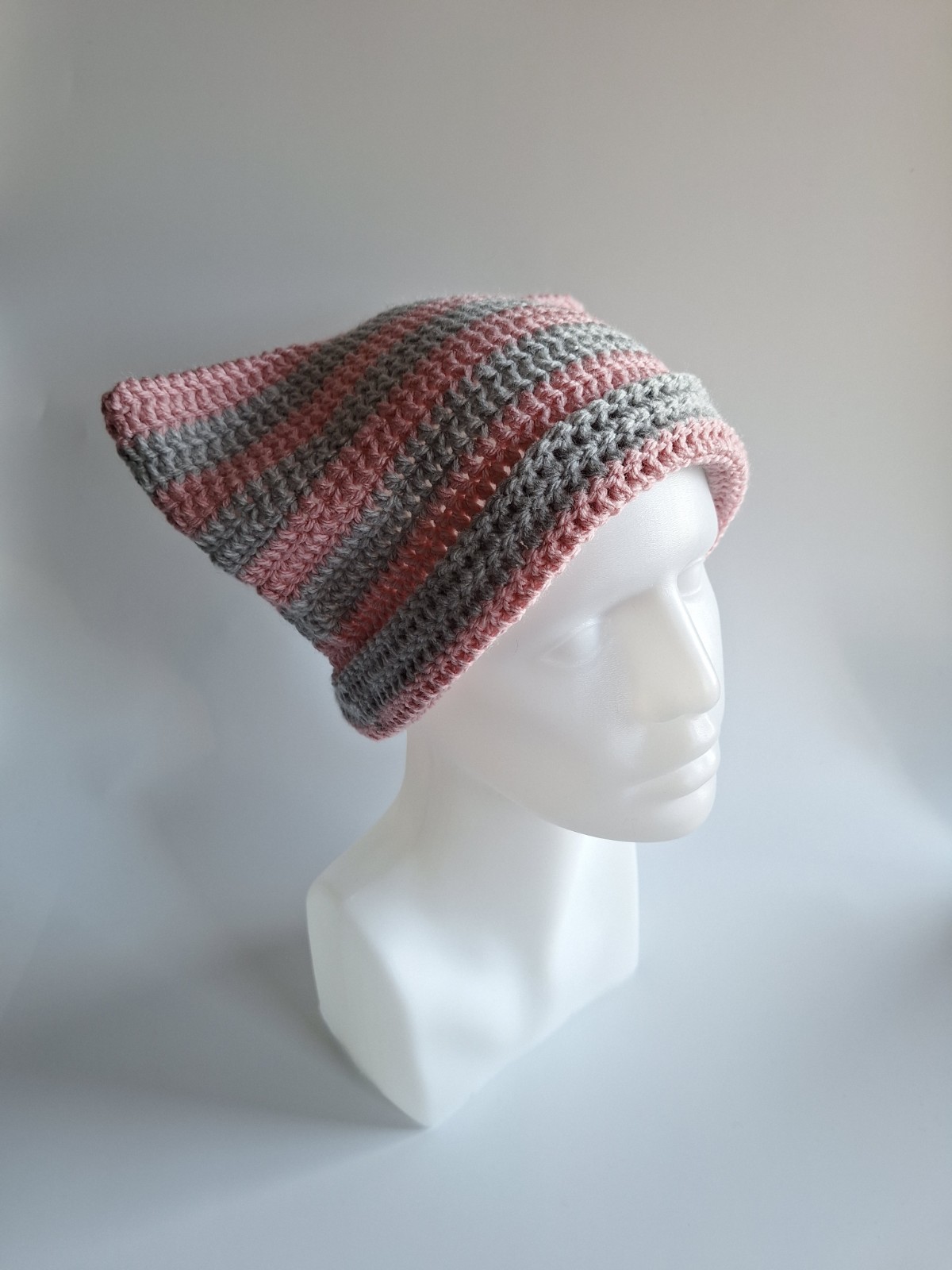 Gehaakte muts | Lichtgrijs en lichtroze