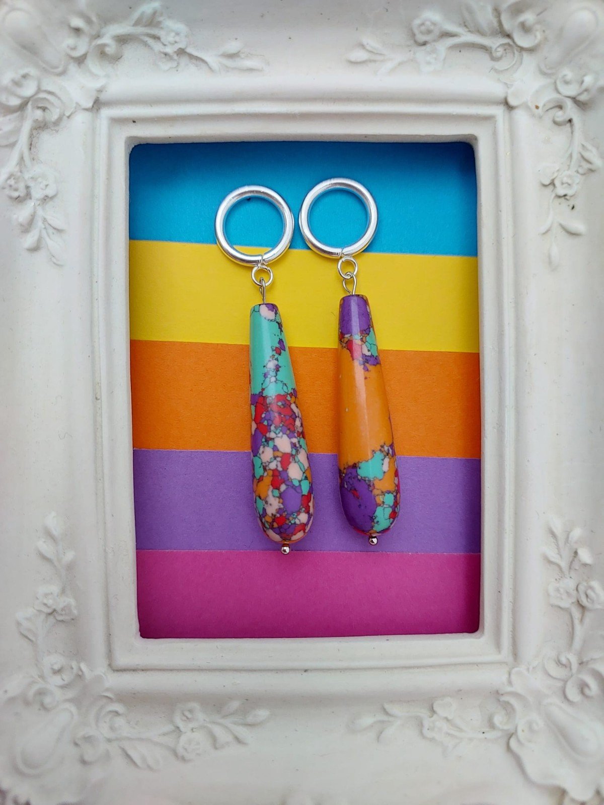 Silver Psychedelic Drop Earrings - 59045.jpeg Zilveren psychedelische oorbellen