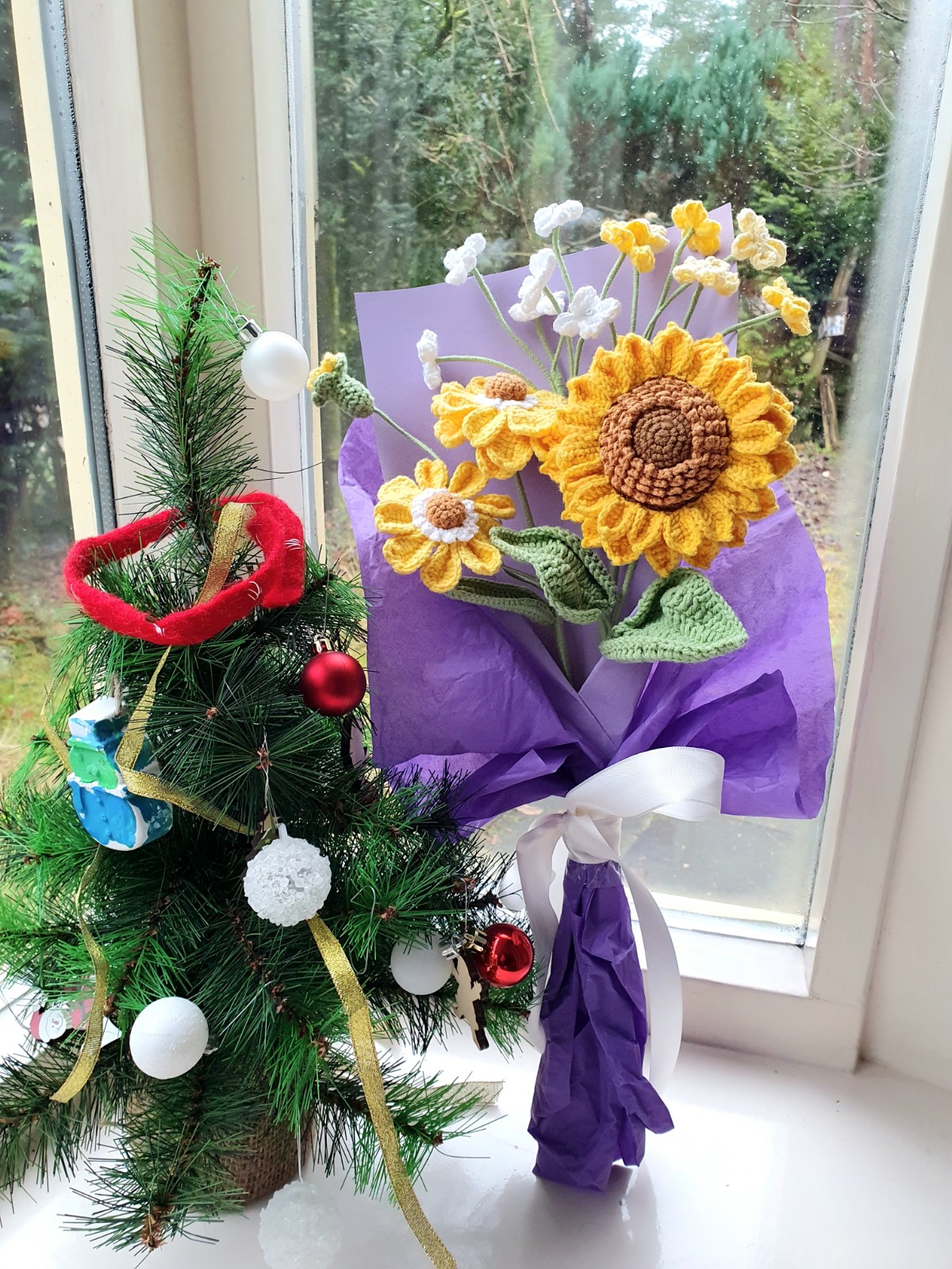 gehaakte zonnebloemen boeket