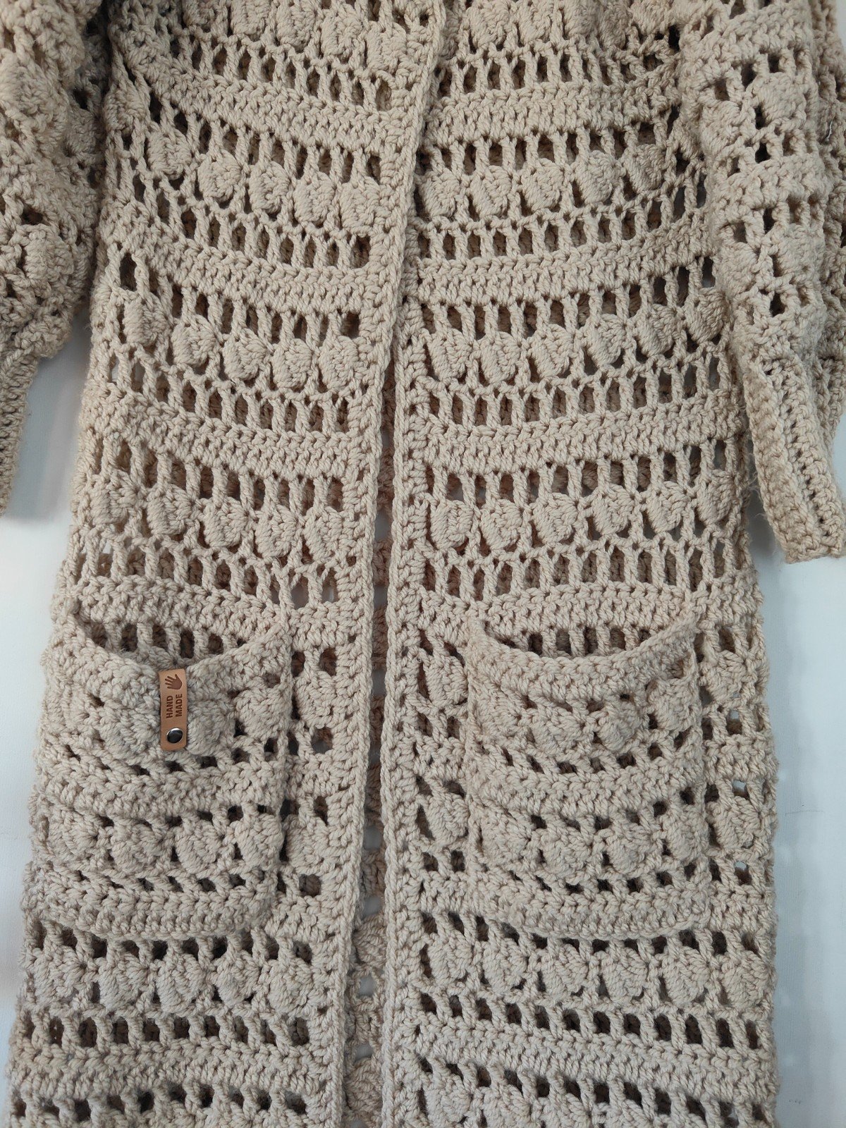 Prachtig ecru hand gehaakt lang vest