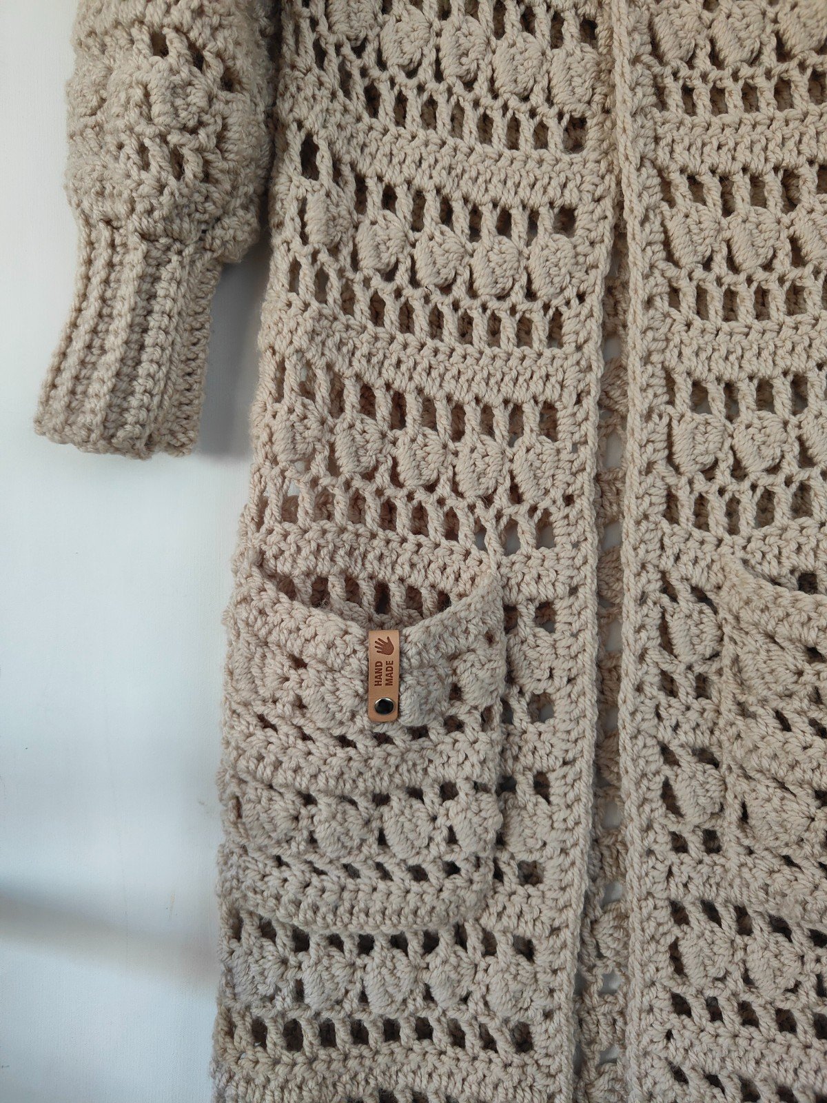 Prachtig ecru hand gehaakt lang vest