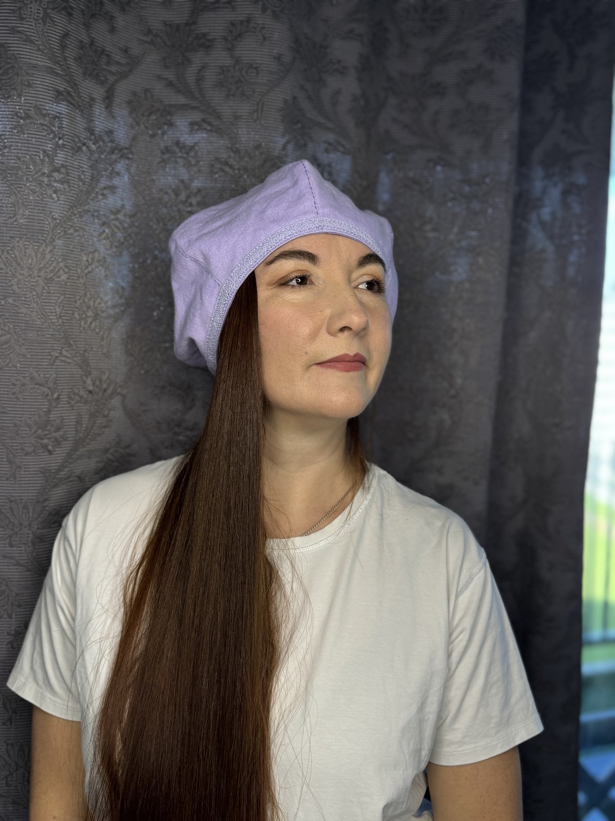 Soft lilac denim baret
