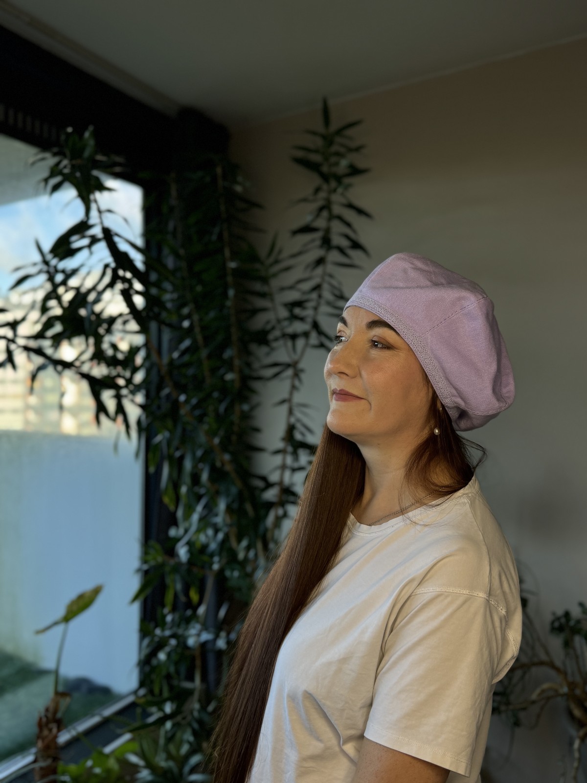 Soft lilac denim baret