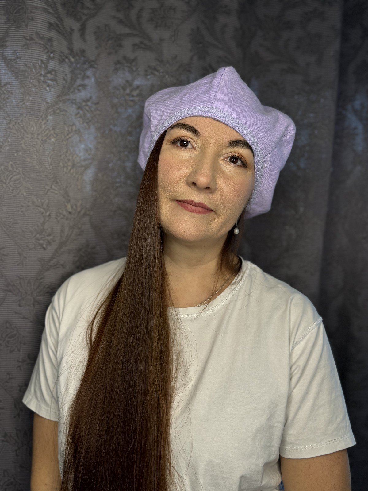 Soft lilac denim baret