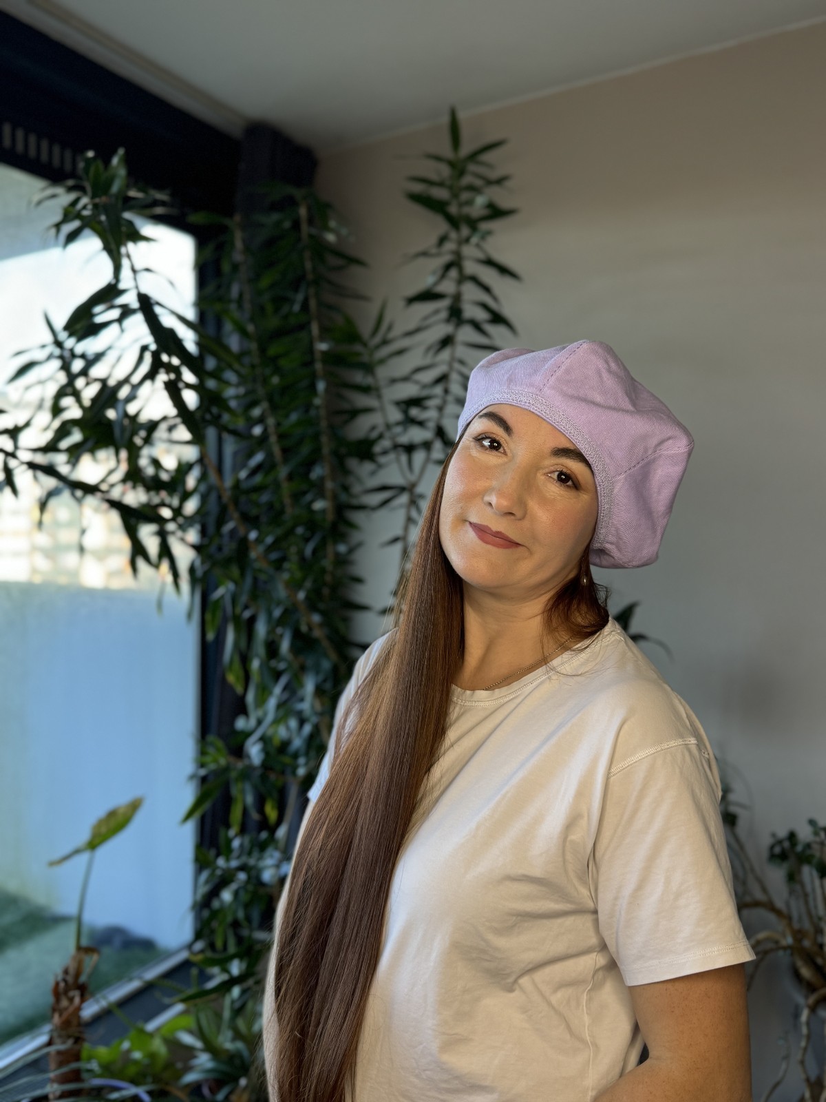 Soft lilac denim baret