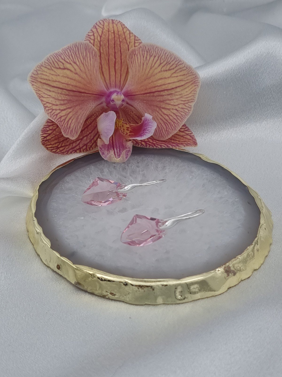 925 zilveren oorbellen met kristallen hanger - zacht roze