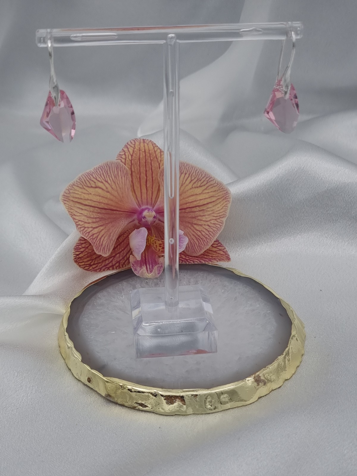 925 zilveren oorbellen met kristallen hanger - zacht roze