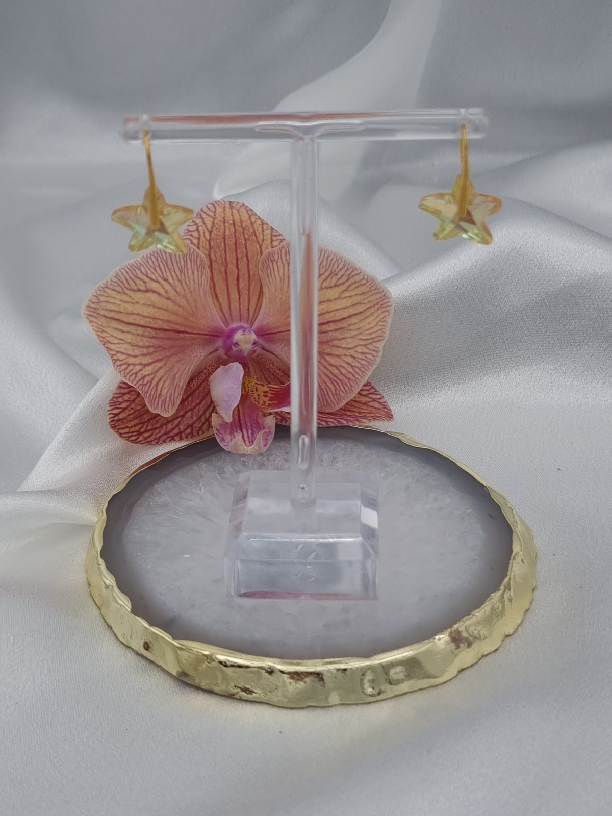 Vergulde oorbellen met kristallen zeester - geel