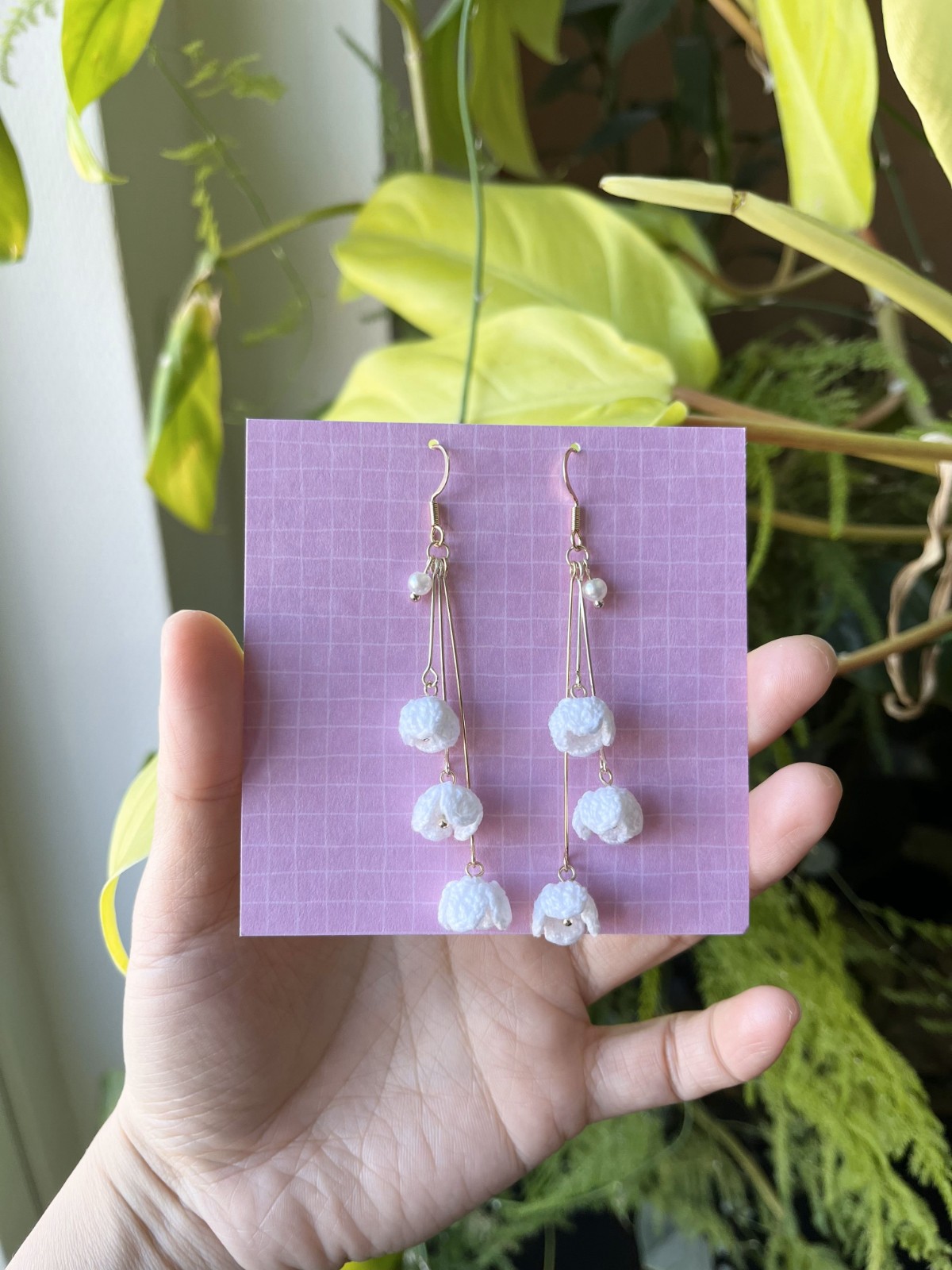 Handgemaakte Gehaakte Slingende Bloem Oorbellen