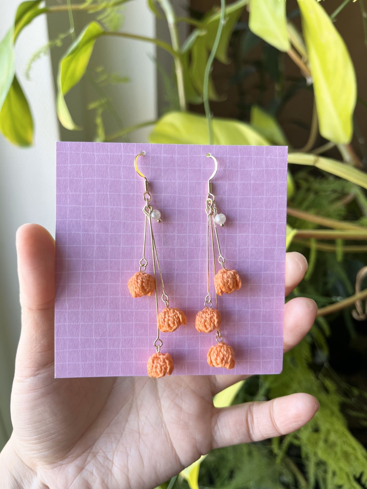 Handgemaakte Gehaakte Slingende Bloem Oorbellen