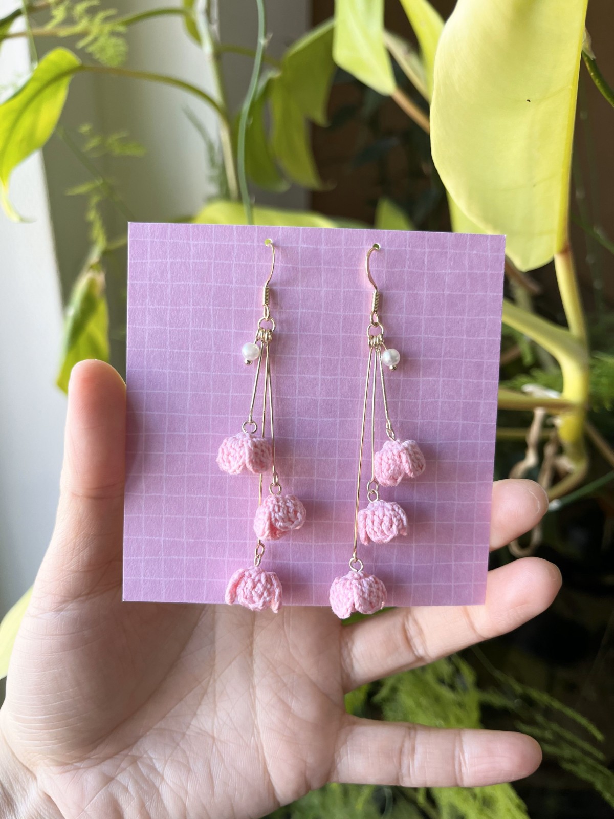 Handgemaakte Gehaakte Slingende Bloem Oorbellen