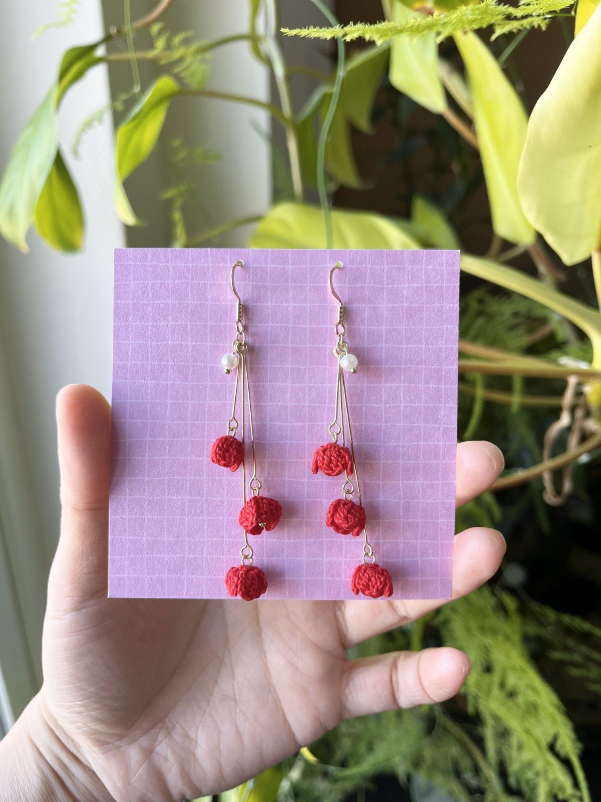 Handgemaakte Gehaakte Slingende Bloem Oorbellen