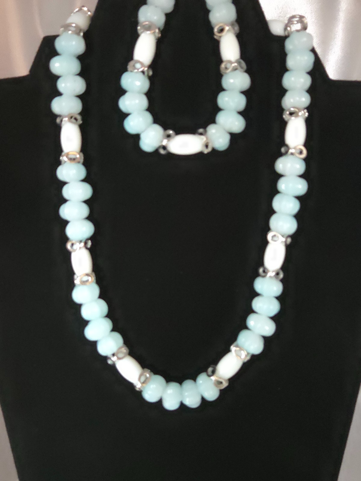 Sieradenset glas en Jade - lichtblauw/wit - 82628 Sieradenset glas en Jade - lichtblauw/wit