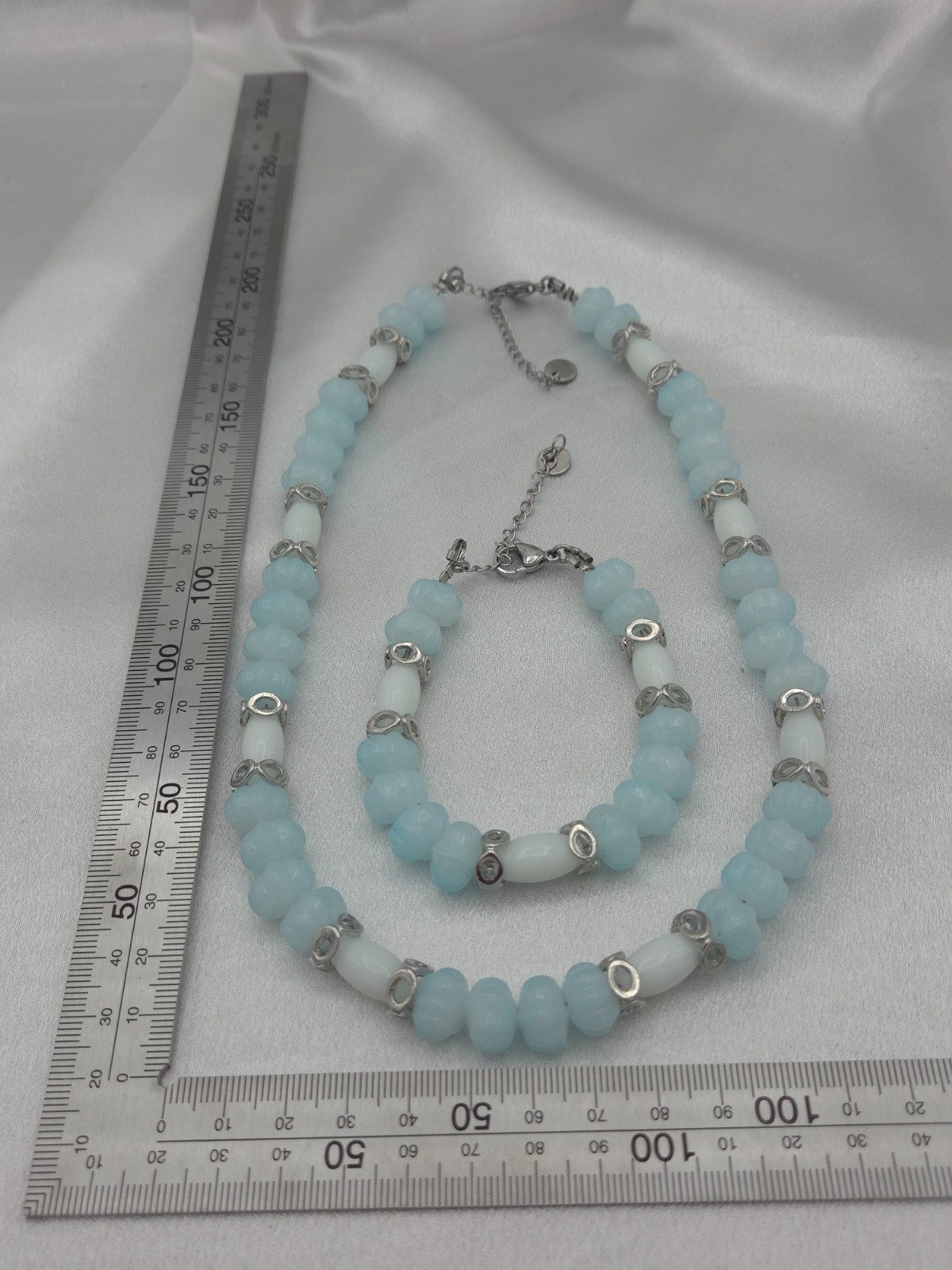 Sieradenset glas en Jade - lichtblauw/wit - 82629 Sieradenset glas en Jade - lichtblauw/wit