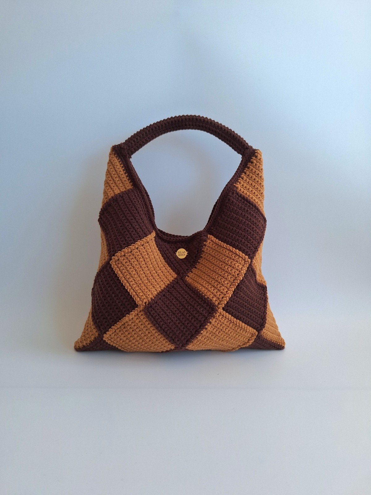 Gehaakte checker handtas 'Bruin en caramel' - 86017 Gehaakte checker handtas 'Bruin en caramel'