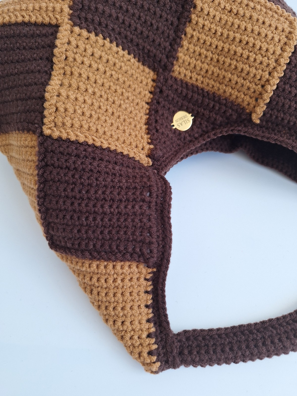 Gehaakte checker handtas 'Bruin en caramel' - 86020 Gehaakte checker handtas 'Bruin en caramel'