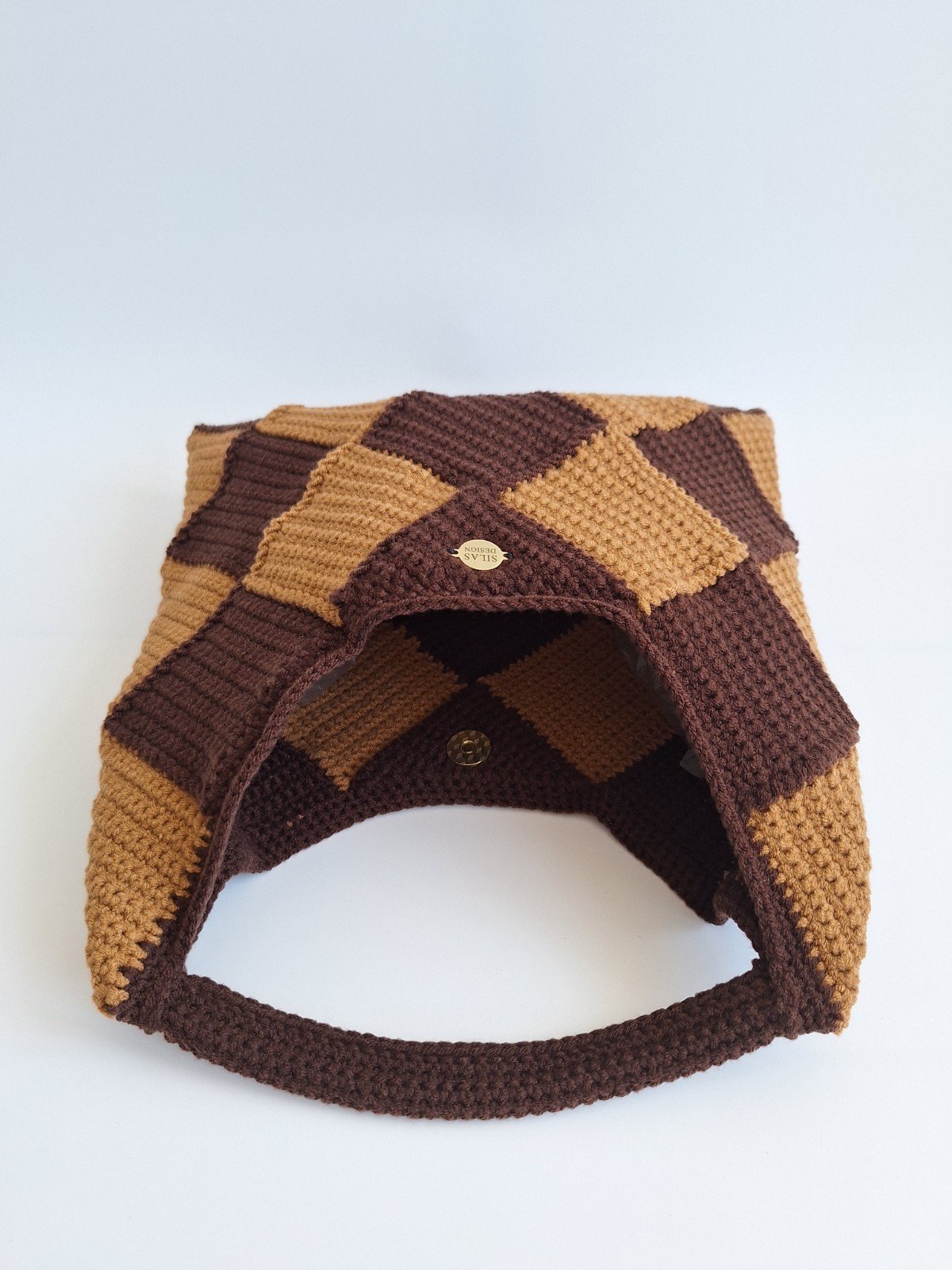 Gehaakte checker handtas 'Bruin en caramel' - 86021 Gehaakte checker handtas 'Bruin en caramel'