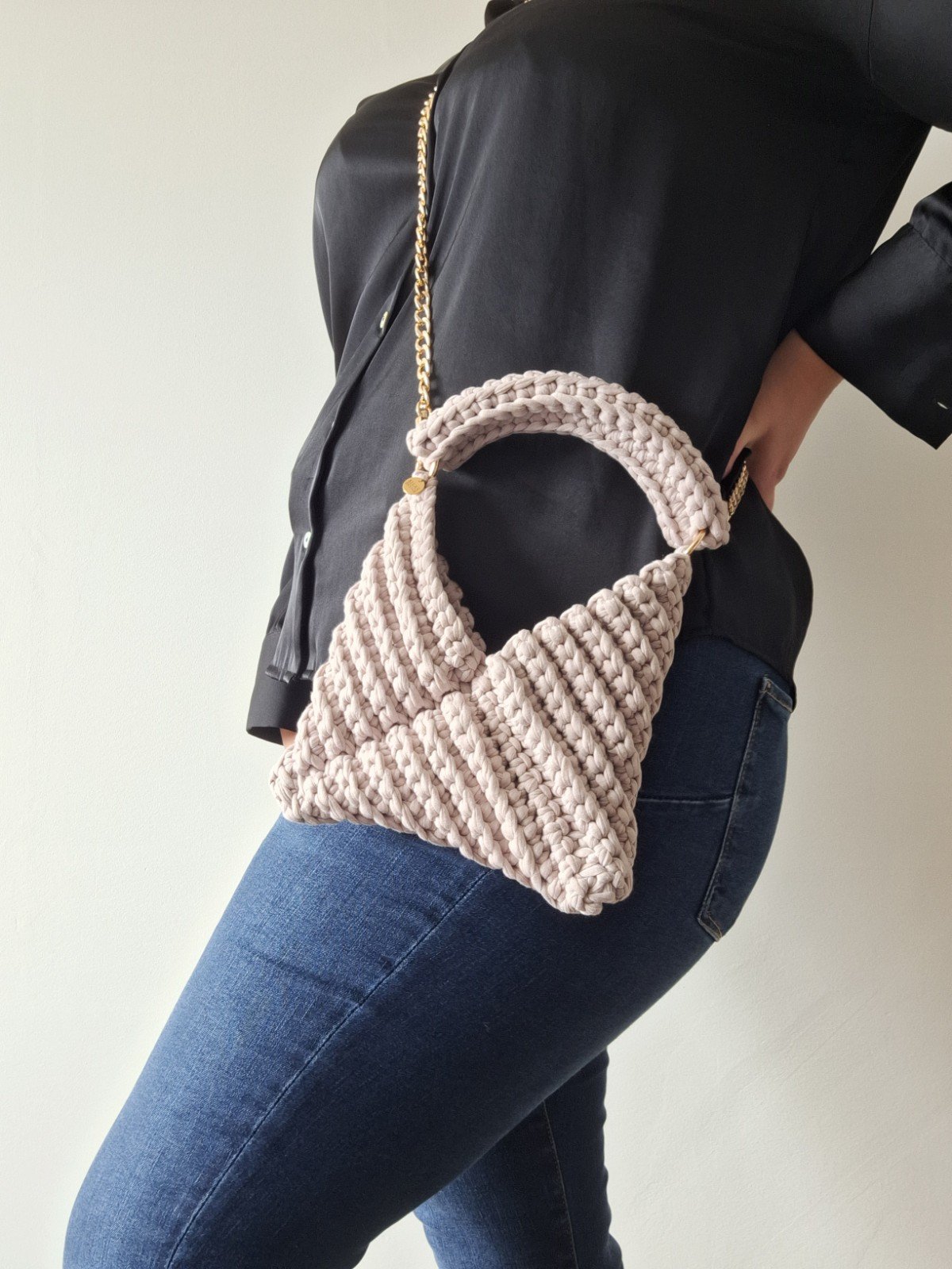 Gehaakte crossbody tas 'Beige'