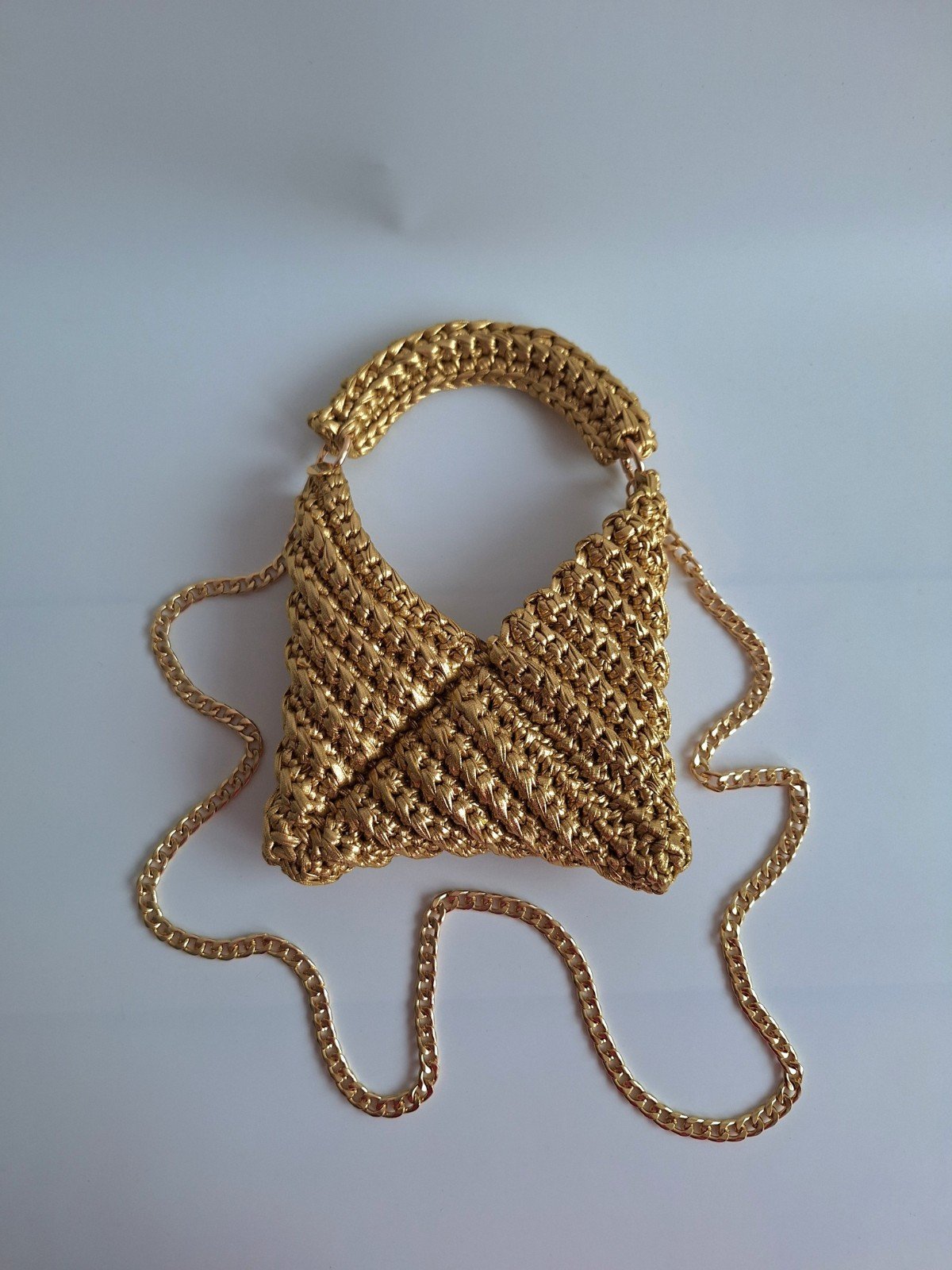 Gehaakte crossbody tas 'Metallic goud'