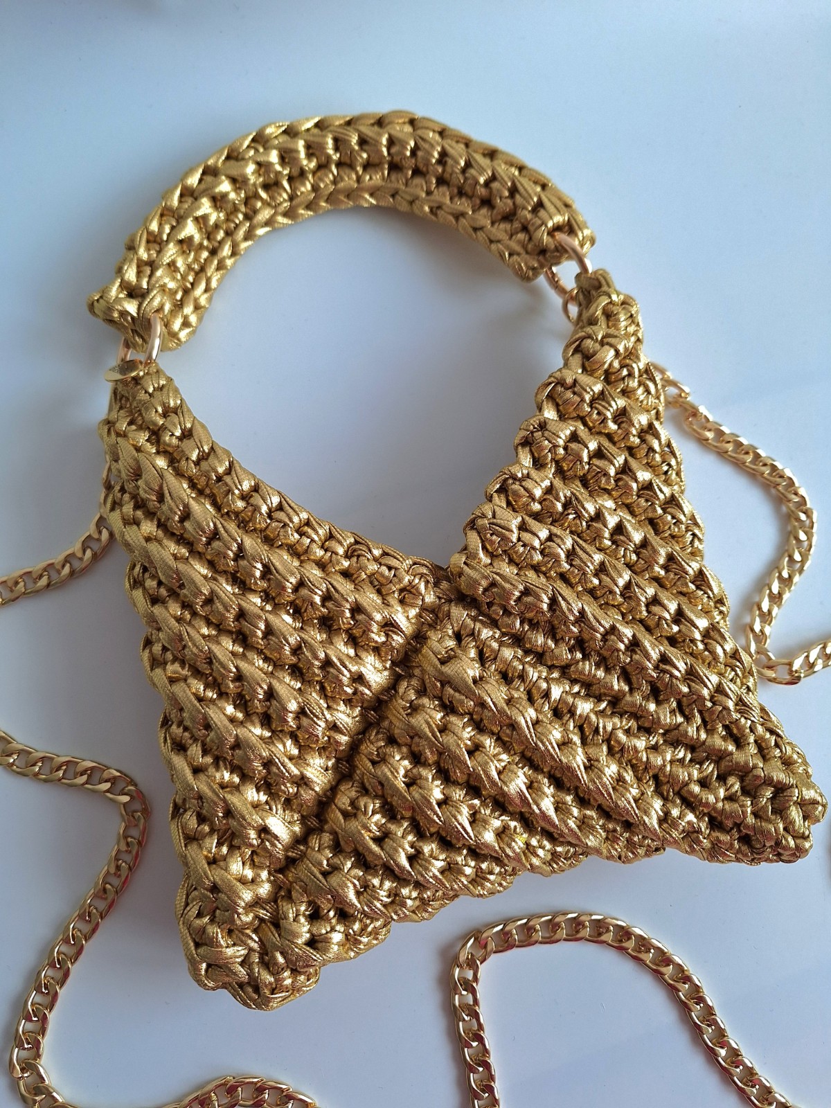 Gehaakte crossbody tas 'Metallic goud'