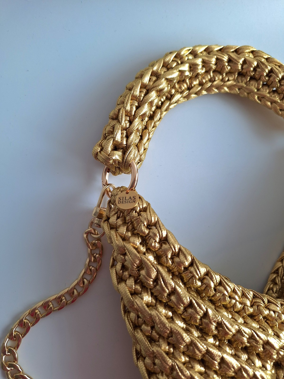 Gehaakte crossbody tas 'Metallic goud'