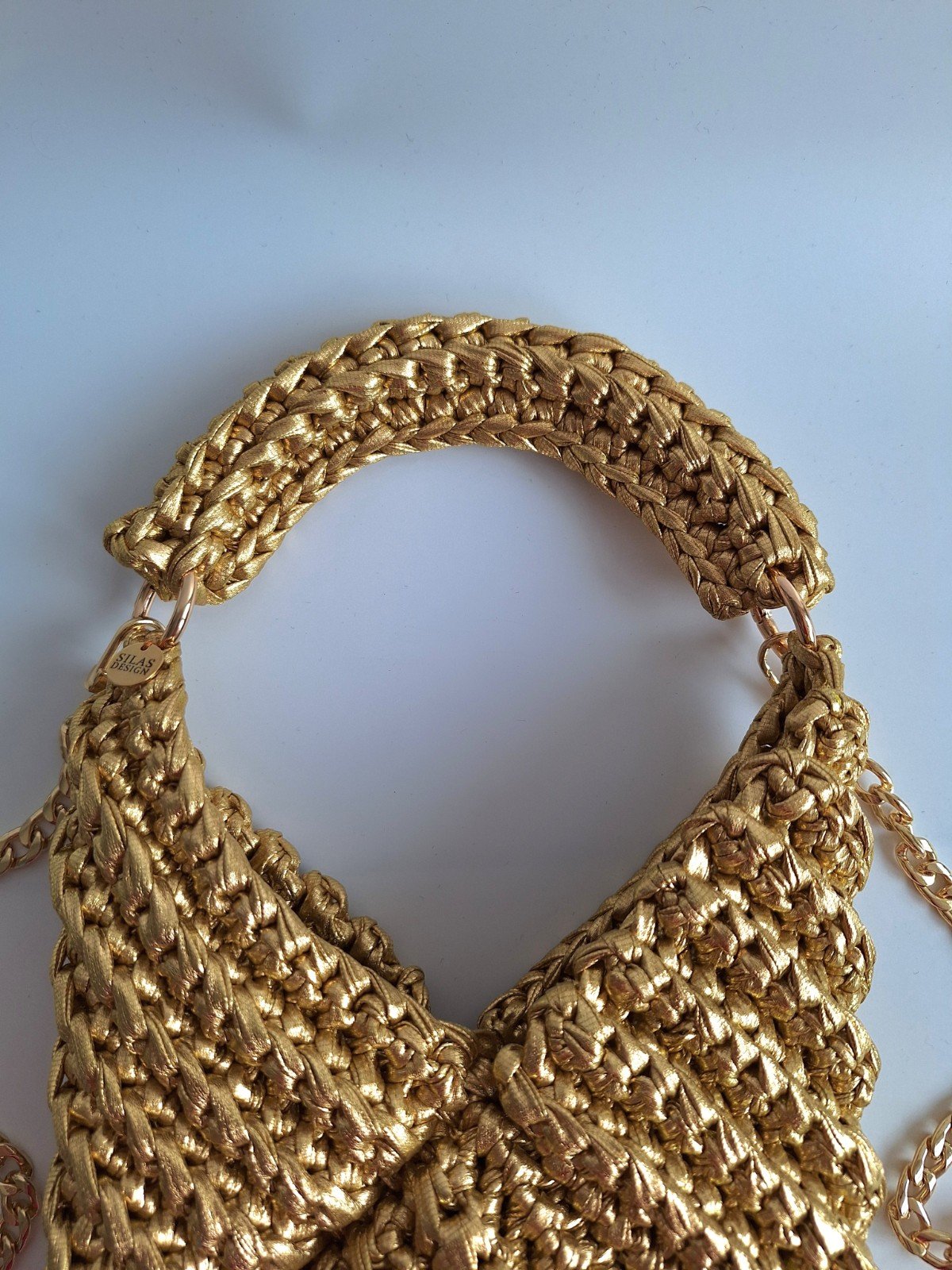 Gehaakte crossbody tas 'Metallic goud'