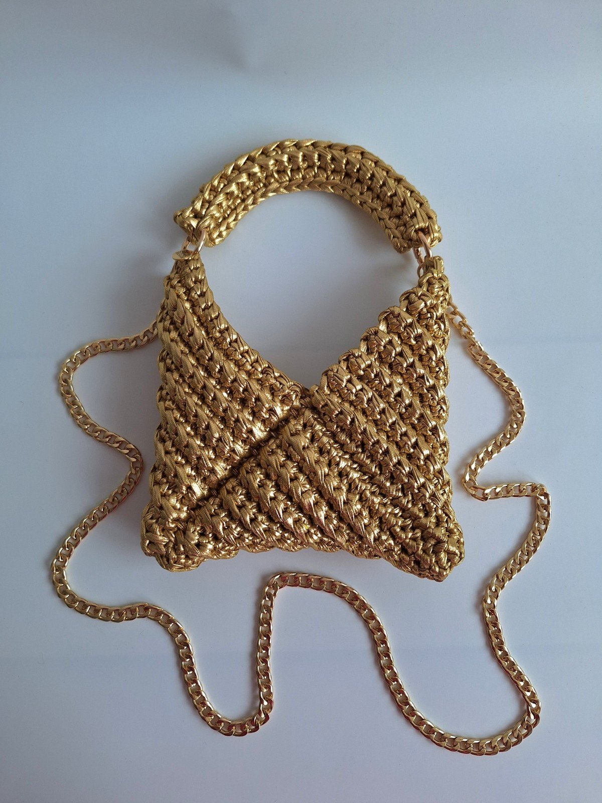 Gehaakte crossbody tas 'Metallic goud'